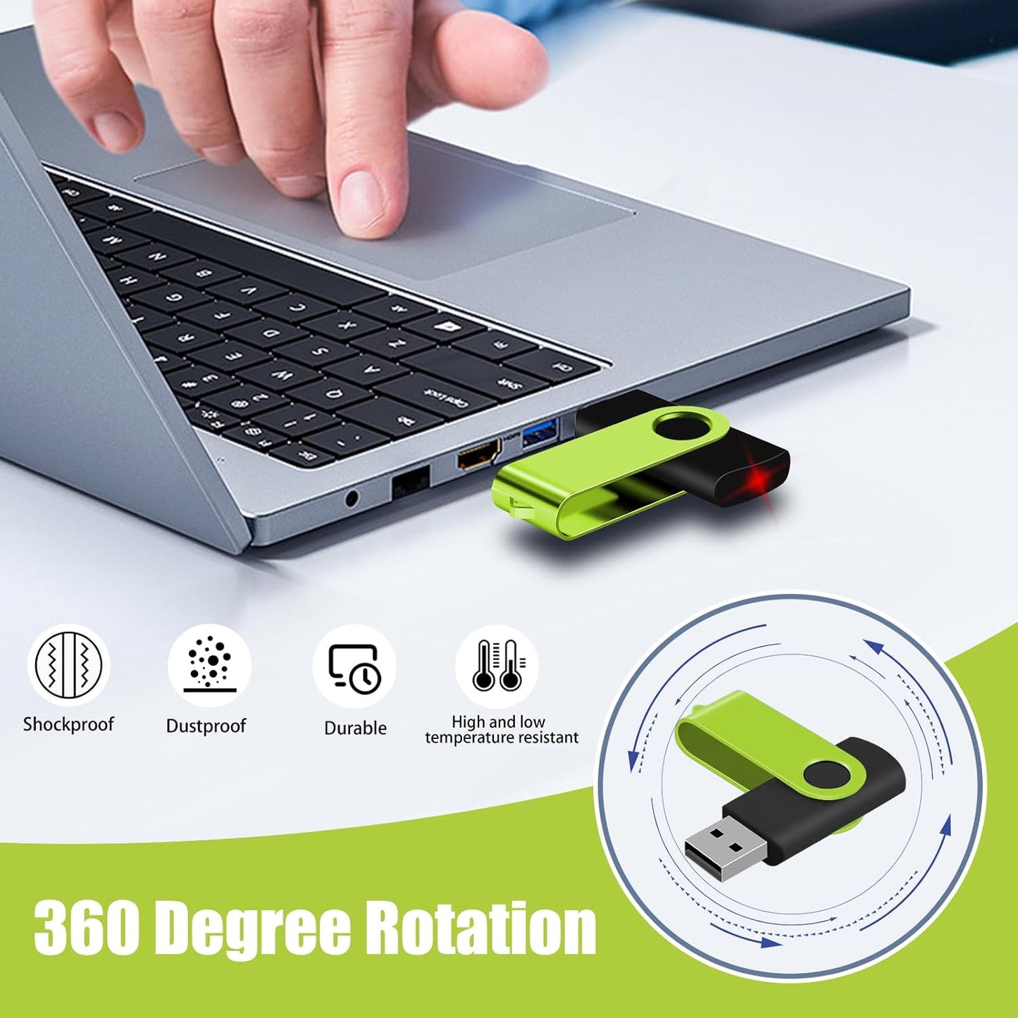 EASTBULLUSB Flash Drive Bulk 4GB 20 Pack with Lanyards USB 2.0 Thumb Drive Bulk Memory Stick Swivel Pen Drive for Storage and Backup 4GB 20 Pack, Green