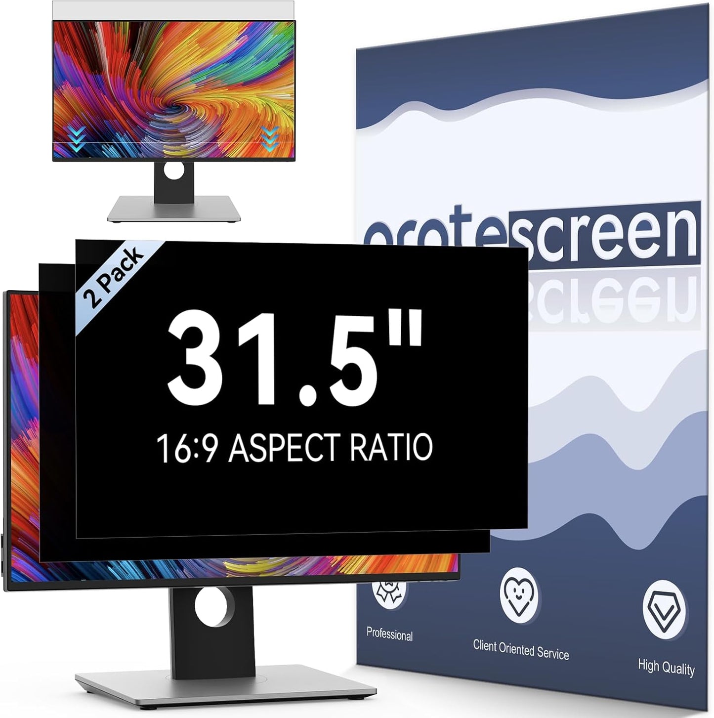 [2-Pack] 31.5 Inch Computer Privacy Screen Filter for 16:9 Widescreen Monitor, Removable Eye Protection Anti Glare Blue Light Filter Privacy Shield, Anti Spy Screen Protector Film 31.5 In