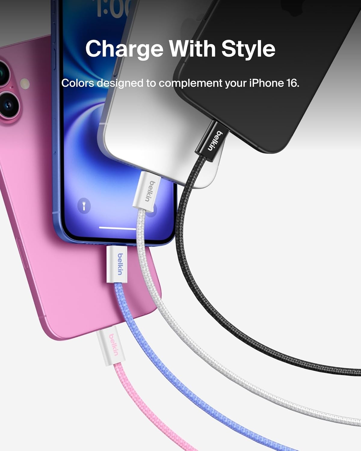 Belkin USB C to USB C Cable, 9.9ft, 60W - Type C Charger, iPhone Charger Cord, Soft, Braided, Flexible for iPhone 16, Galaxy S25, Pixel 9, Airpods, iPad Pro, Table & More, Travel Essentials - Pink