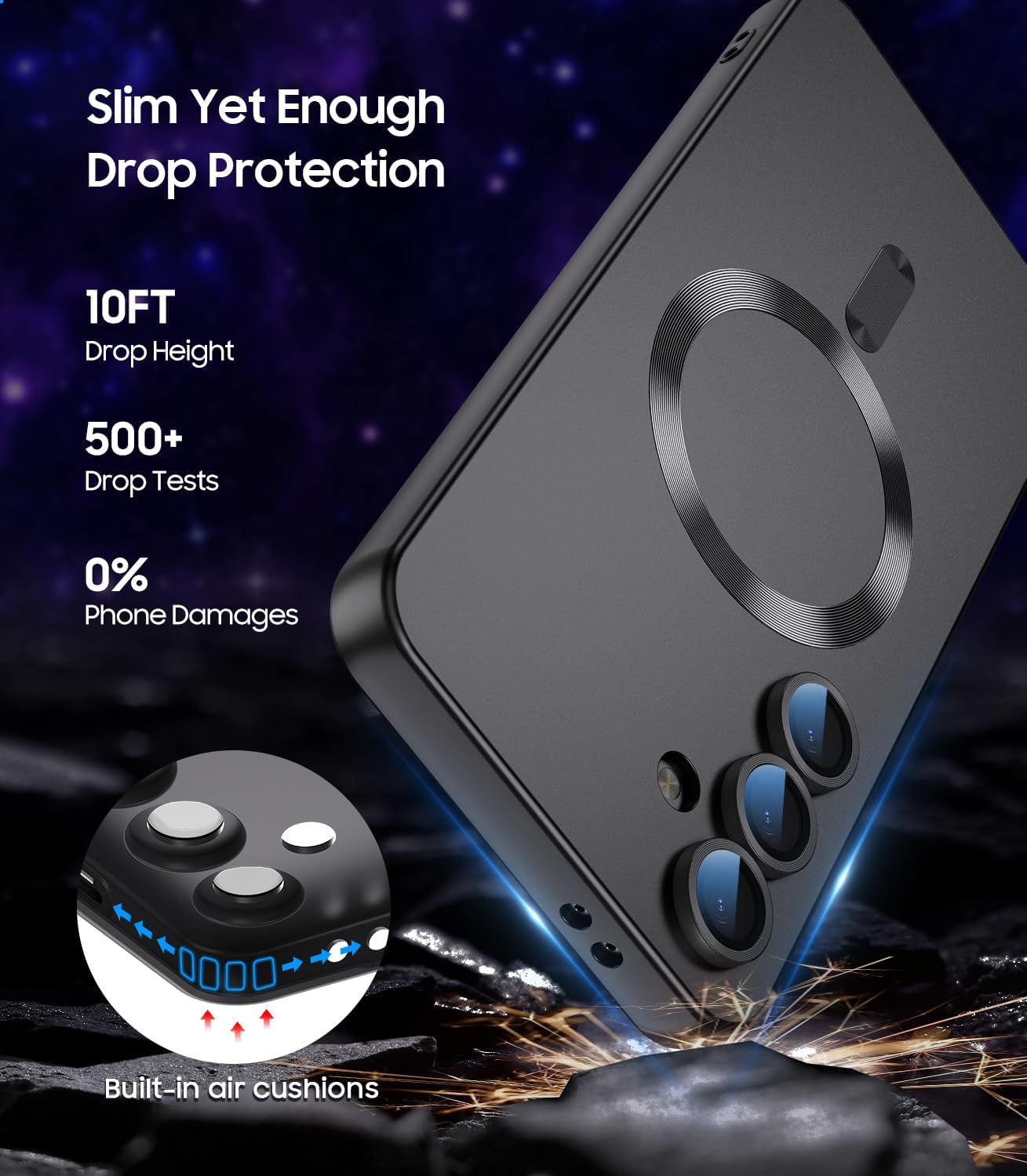 Magnetic for Samsung Galaxy S24 FE Case [Compatible with MagSafe][Built-in Camera Lens Protector] Slim Soft Silicone Bumper Shockproof Metallic Luster Phone Cover (Black)