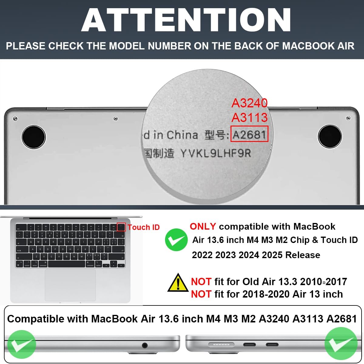 Compatible with M4 MacBook Air 13.6 inch Case 2025 2024 2023 2022 A3240 A3113 M3 A2681 M2 Chip, Crystal Printed Pattern Plastic Hard Case Cover for Mac Air 13 M4 Touch ID, Blue Marble