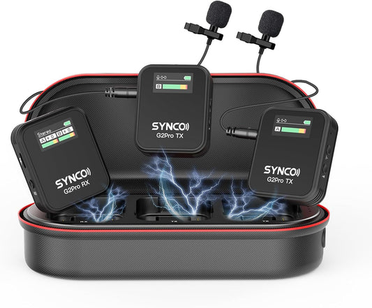 SYNCO Wireless Lavalier Mic System, G2(A2) PRO Dual Channel 656FT Transmission with Digital USB Outputs for DSLR/iPhone/Android/PC/Action cam, Professional-Lapel-Microphones-for-Camera