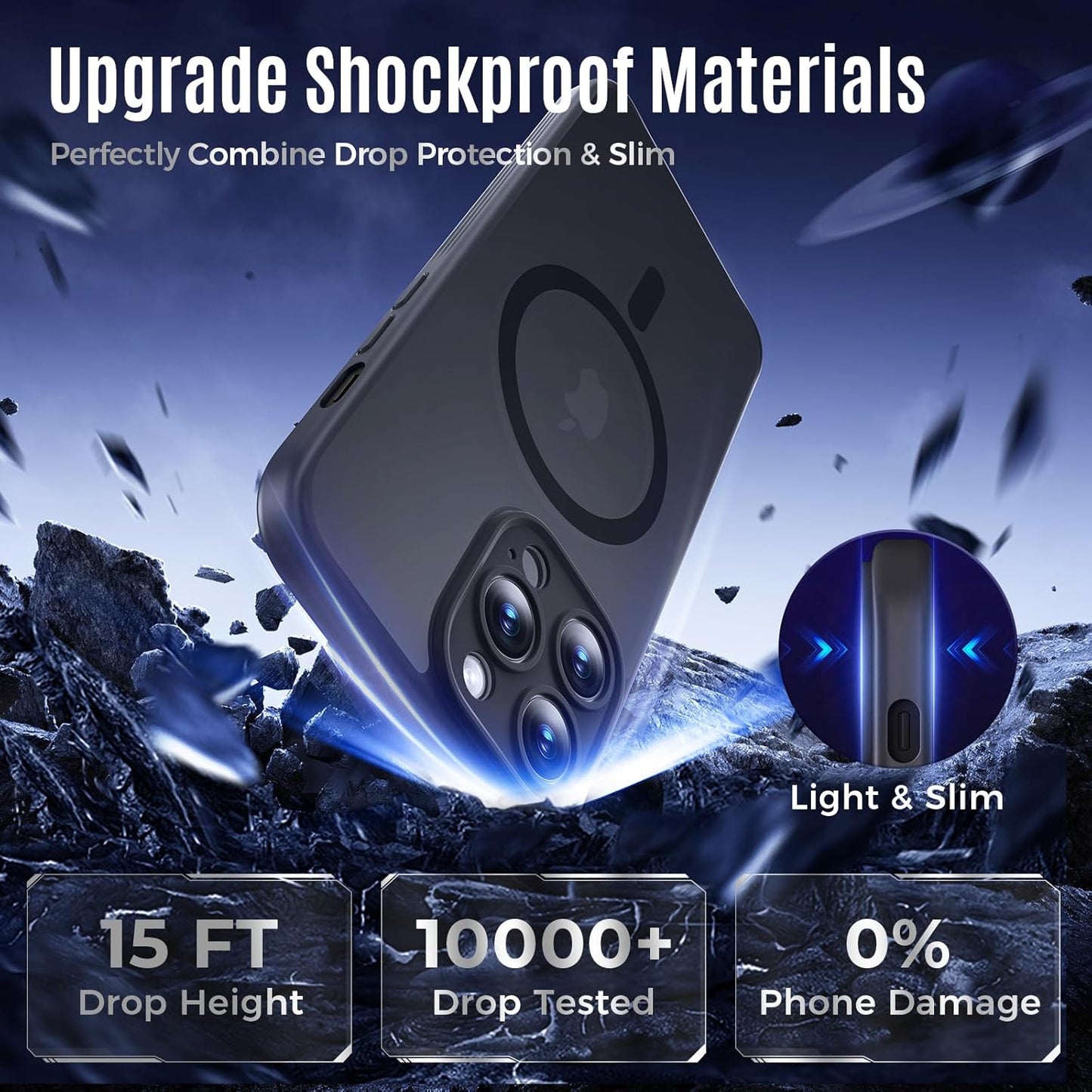 Designed for iPhone 12 Pro Case, Compatible with MagSafe, with Privacy Screen Protectors X2, [Camera Protection] [15FT Military Drop Protection] Shockproof Phone Case, 6.1", Black
