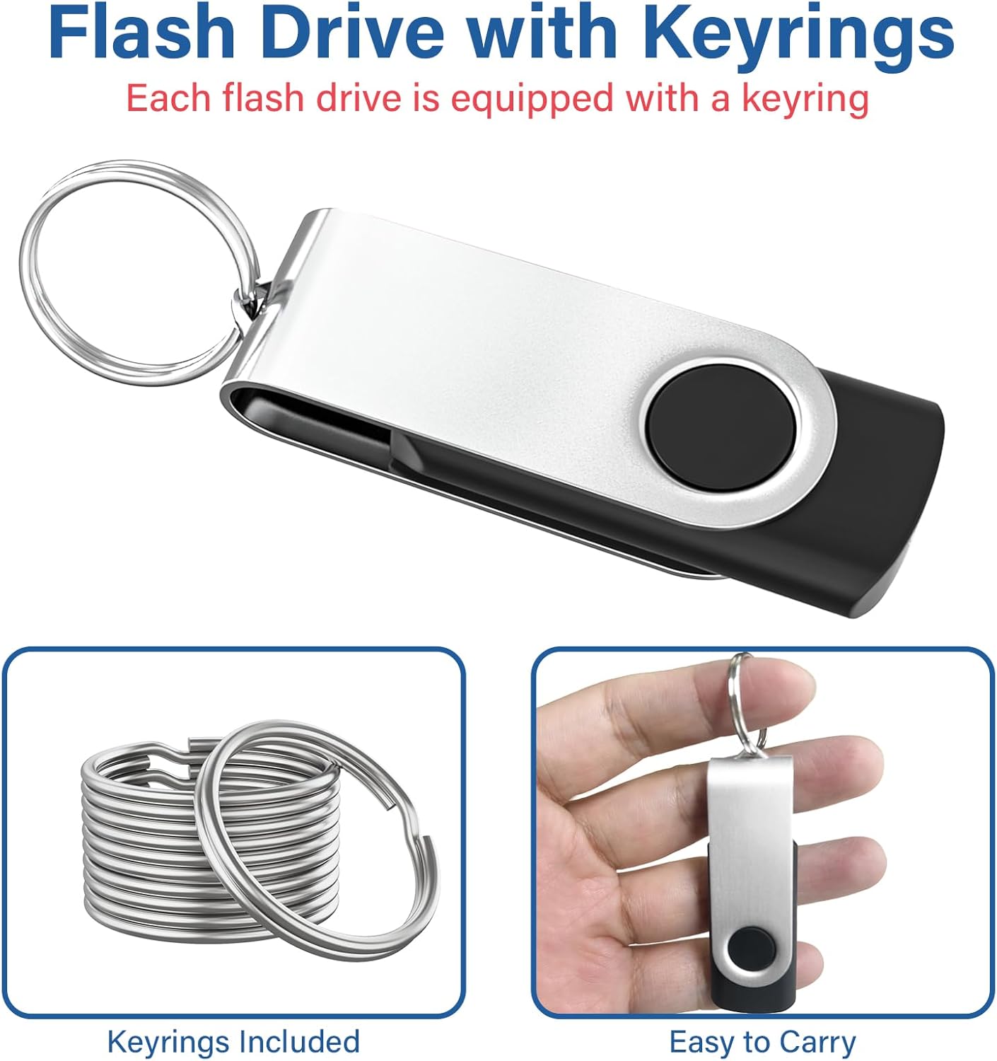 USB Flash Drives 4GB 10 Pack, Wooolken USB 2.0 Thumb Drives with Keychains Memory Stick USB Drive Pendrive for PC Laptop Computer (Black)