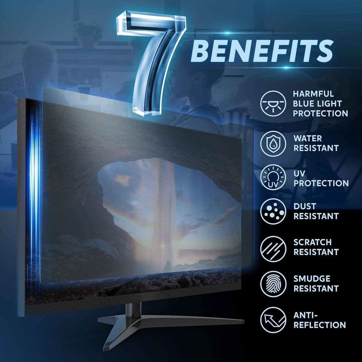 [2 Pack 24 inch Removable Anti-Glare Blue Light Screen Protector for 16:9 Computer Monitor Display– Anti-Glare, Anti-Scratch, PC Anti-UV Eye Protection Filter Film