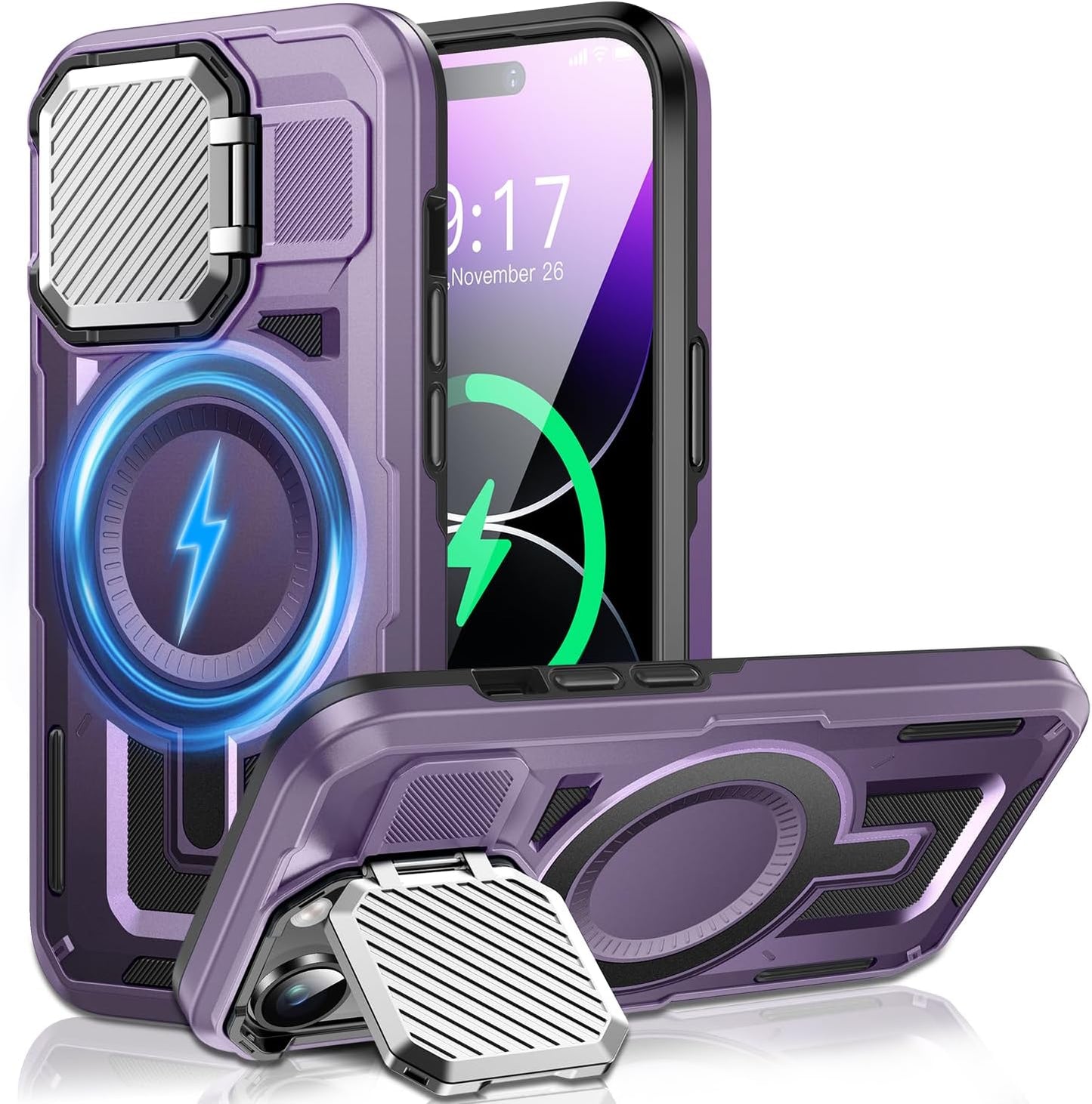 Camera Stand Case for iPhone 14 Pro Max, [Compatible with Mag Safe] [Lens Cover] 2024 Version Military Grade Protective Soft Case for iPhone 14 Pro Max 6.7 inch Men Women, Purple