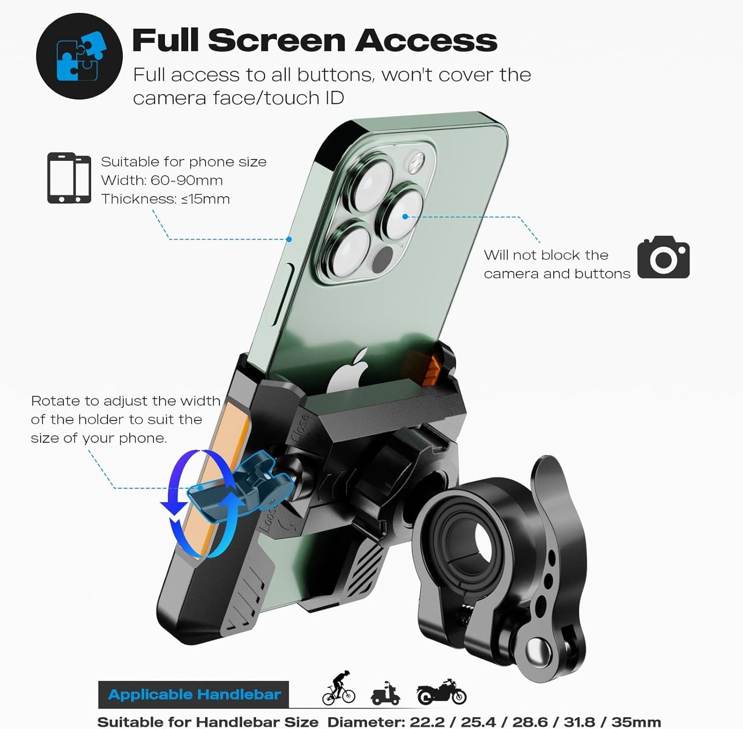 New Upgraded Bike Phone Mount Holder Two Connectors Quickly Lock and Release,360°Rotatable Bicycle Motorcycle Scooter Accessories Handlebar Phone Clip for 4.0"-7.0"" Smartphone (Orange)"