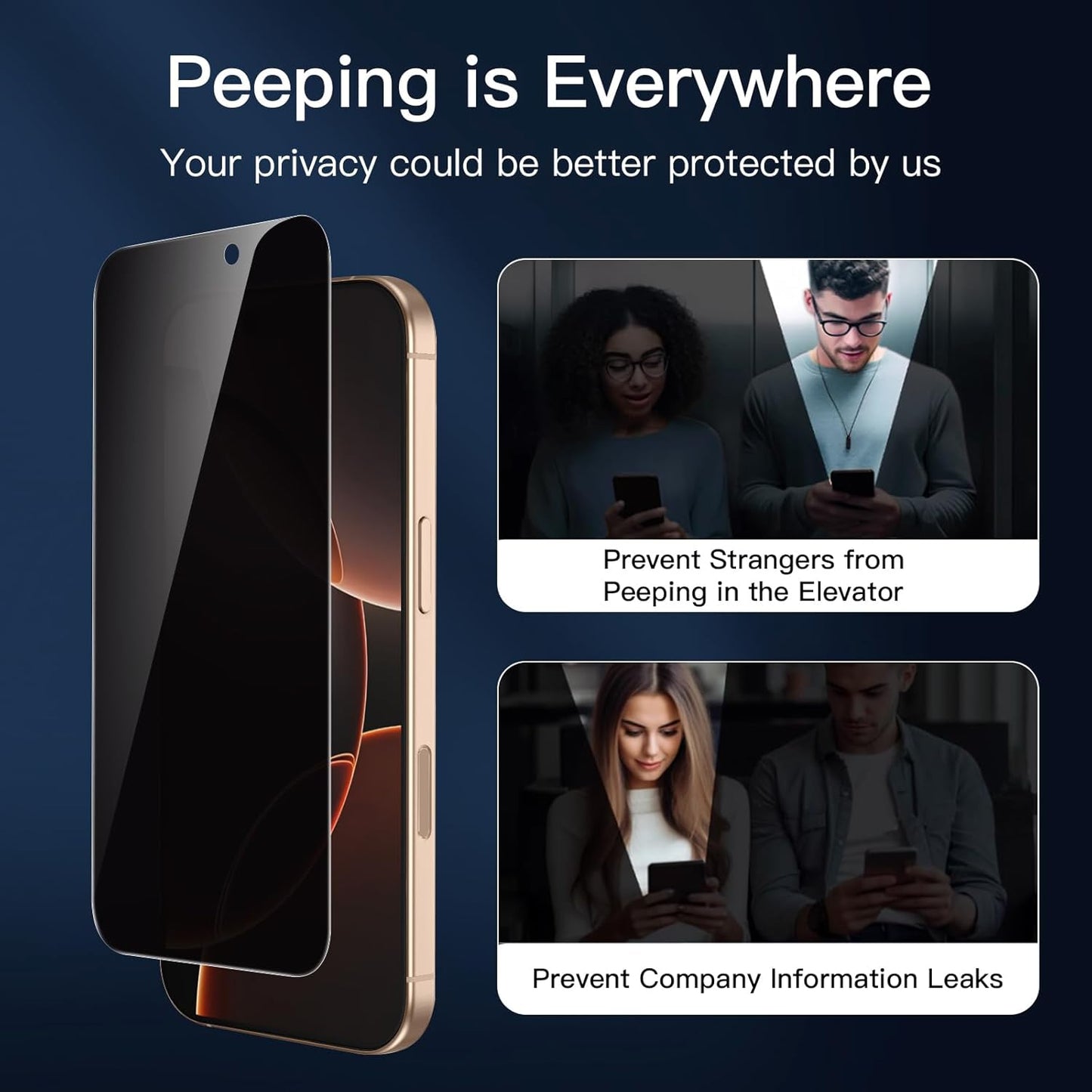NEW'C 3 Pack Privacy for iPhone 16 Pro Max Screen Protector (6.9 inches), Anti-Spy Tempered Glass Film,Enhanced 28 Degree Privacy Angle - Easy installation tool included