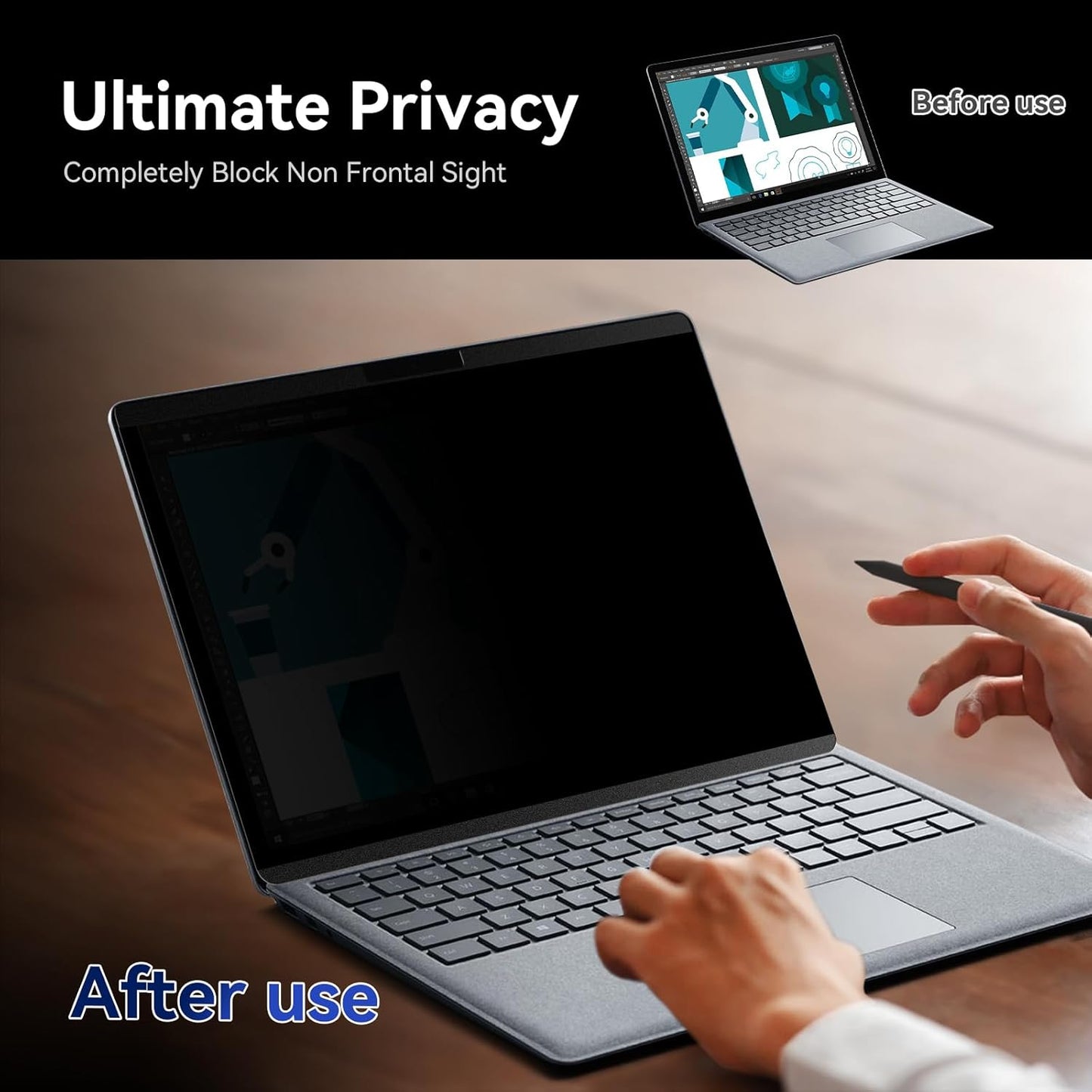 Magnetic Privacy Filter Compatible with 13.5 Inch Surface Laptop 5/4/3/2/1, Removable Anti-Glare Blue Light Laptop Privacy Screen Black Security Private