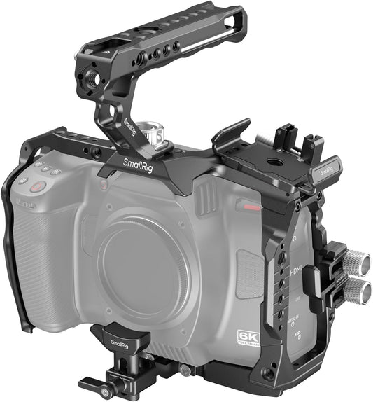SmallRig Camera Cage Basic Kit for Blackmagic Design Cinema Camera 6K, Full Cage for BMCC 6K, with Top Handle, SSD Mount Bracket, Cable Clamp and Lens Mount Adapter Support - 4574