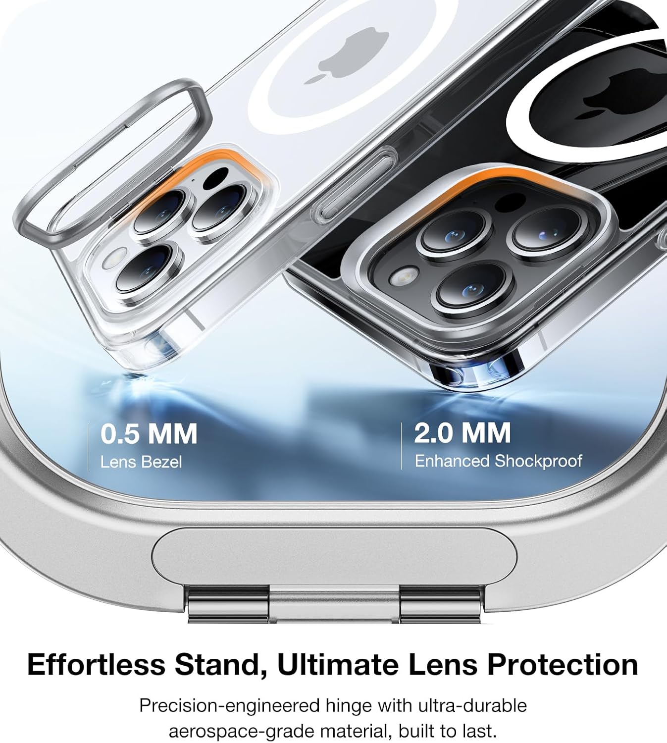 TORRAS Magnetic Kickstand for iPhone 15 Pro Case, [Compatible with MagSafe] [Built-in Camera Stand], Dual Camera Protection Mil-Grade Shockproof Anti-Yellowing Kickstand Case, Crystal Clear, 6.1""