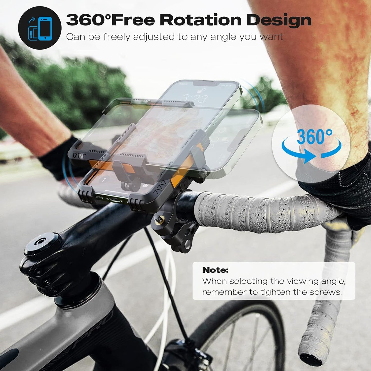 New Upgraded Bike Phone Mount Holder Two Connectors Quickly Lock and Release,360°Rotatable Bicycle Motorcycle Scooter Accessories Handlebar Phone Clip for 4.0"-7.0"" Smartphone (Orange)"