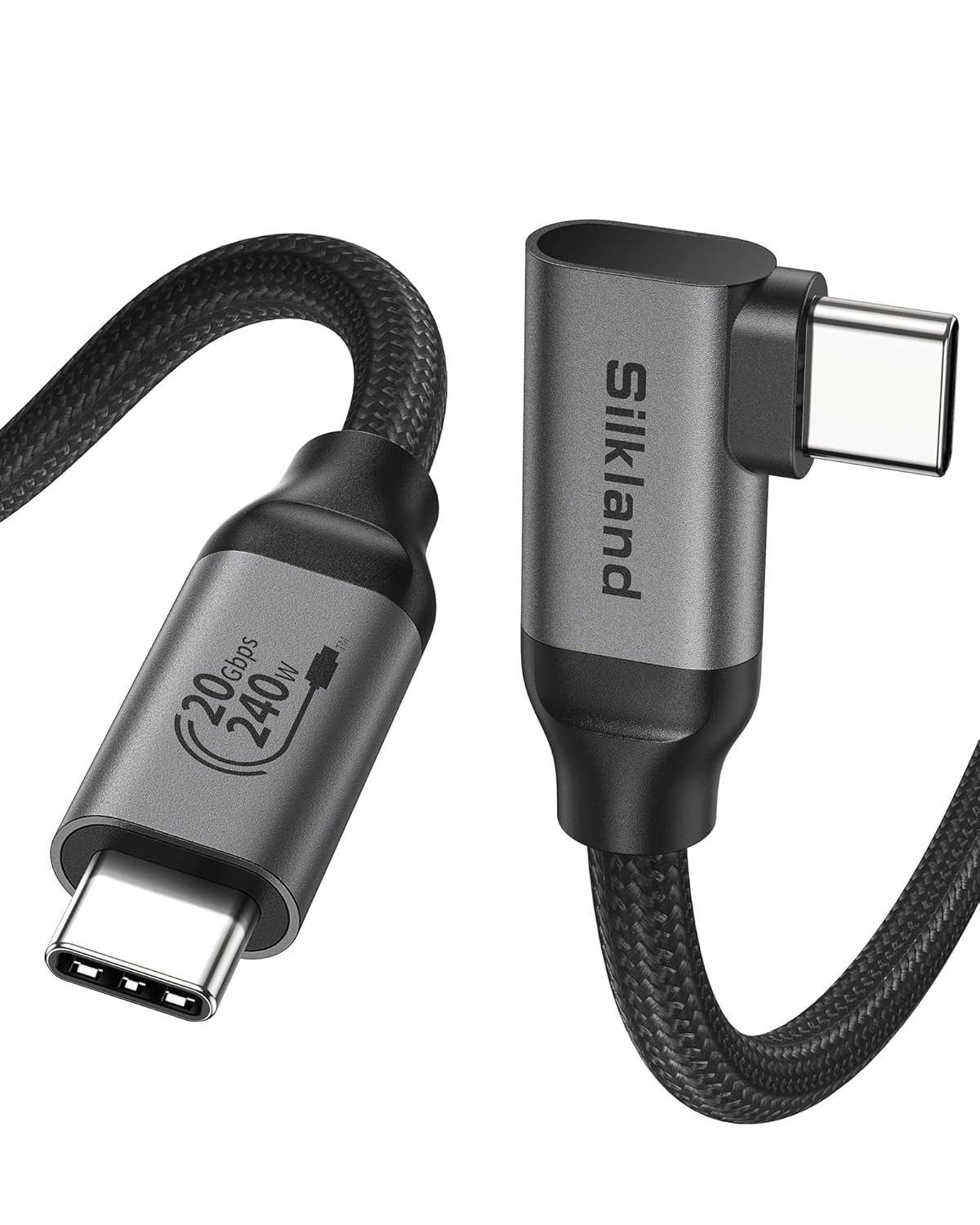 Silkland USB C Monitor Display Cable Right Angle 4FT [5K/4K@60Hz 8K@30Hz], 90 Degree USB C 3.2 Gen 2x2 Video Cable, 20Gbps Data Transfer, 240W Fast PD Compatible for MacBook Pro, iPad, iPhone 16