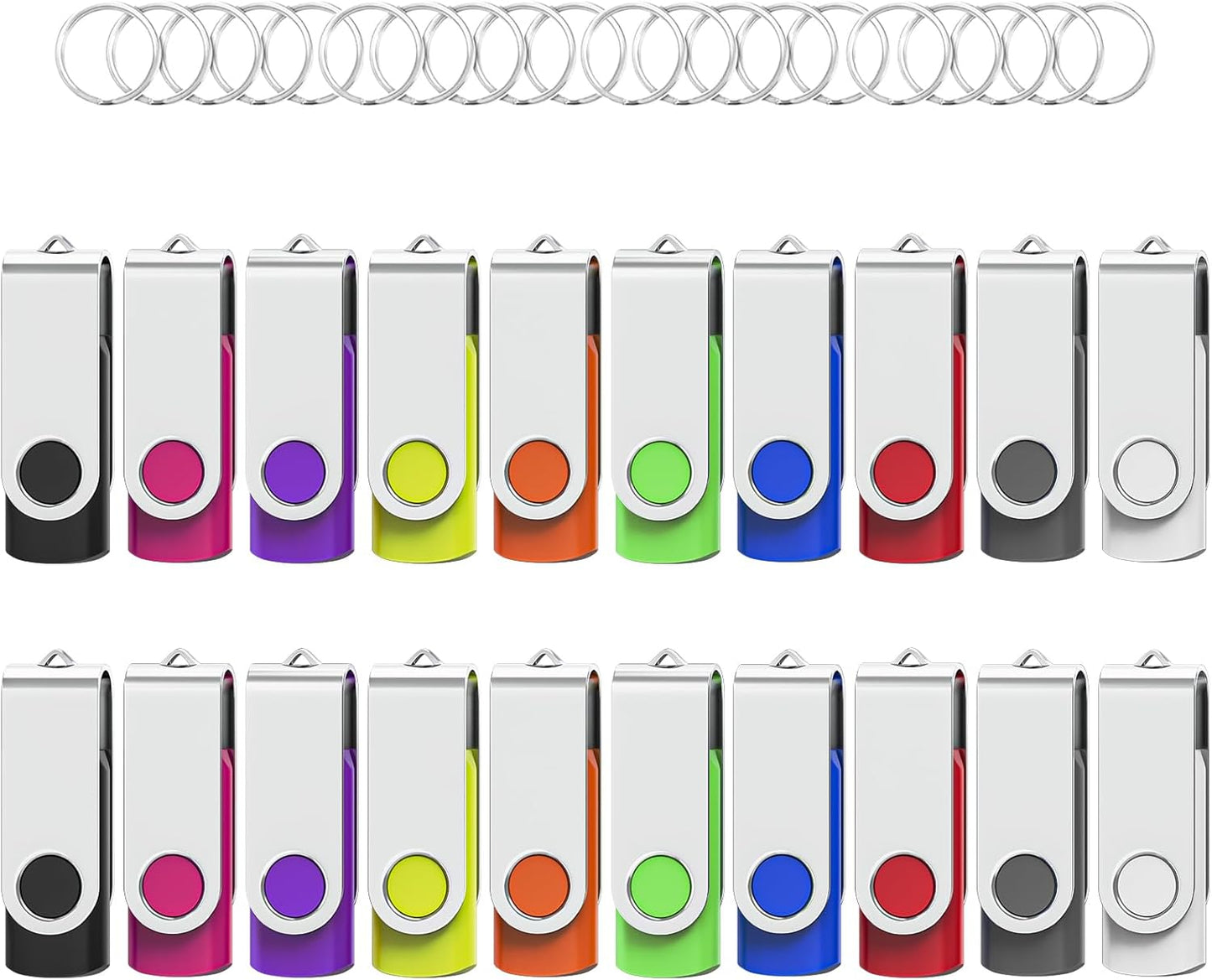 Flash Drives 8GB 20 Pack, Wooolken USB 2.0 Thumb Drives with Keychains Memory Stick USB Drive Pendrive for PC Laptop Computer (Mixcolors)