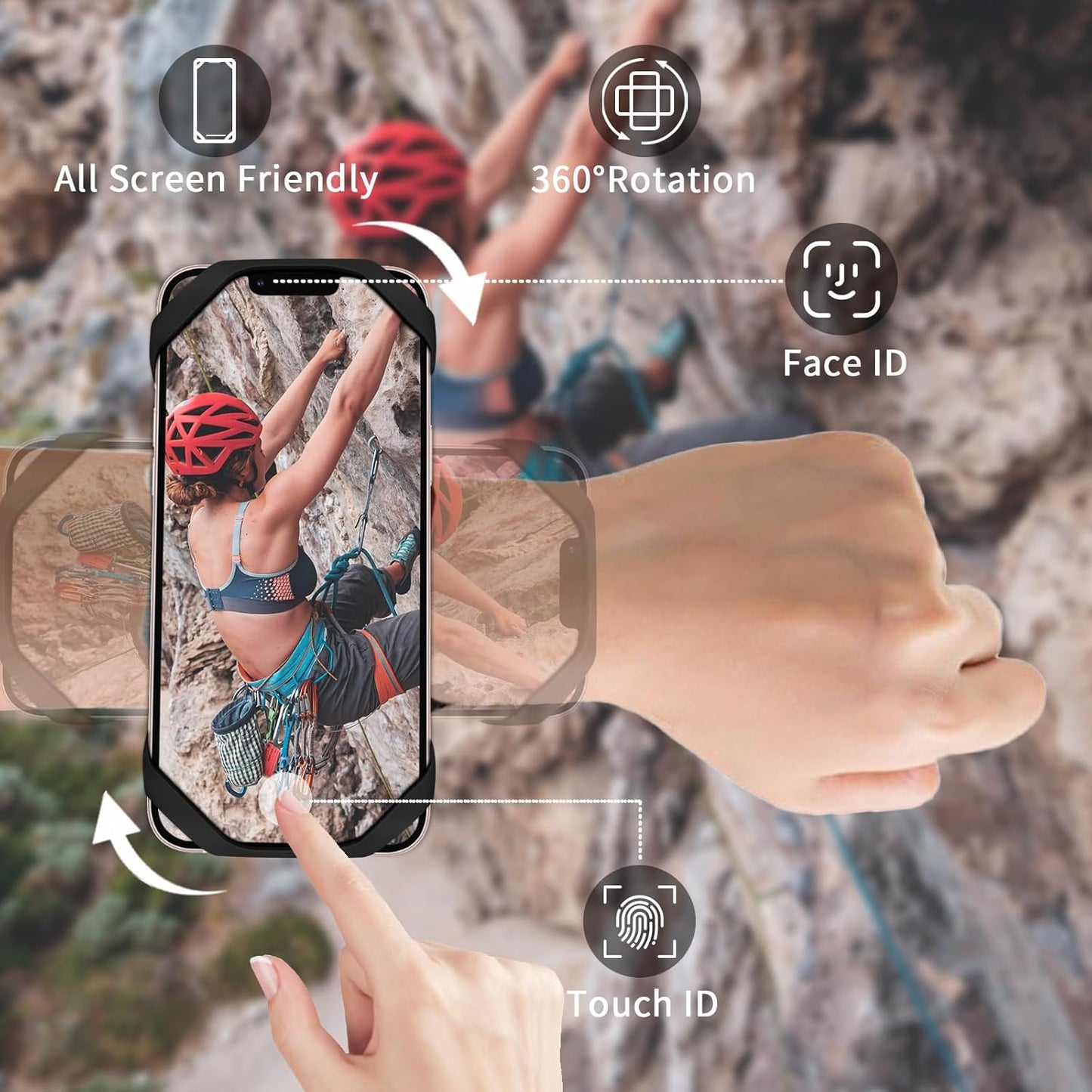 3in1 Running Sports Armband+Wristband+Bicycle Phone Holder,360° Rotation & Detachable Compatible with 4.5-7" Cellphone for iPhone 16/15/Pro/ProMax/14/13/mini/Pro Max/XS/XR"
