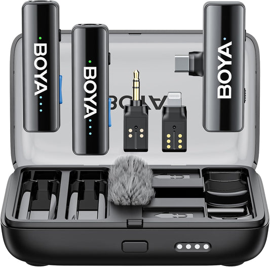 BOYA BOYALINK 2 Wireless Lavalier Microphone for iPhone Camera Android, Mini Lapel Micophone Wireless, 48 KHz 24 Bit, 6mm Mic, 1000ft, 30h Use, Noise Cancelling, Clip on Mic USB-C/Lightning/3.5mm TRS