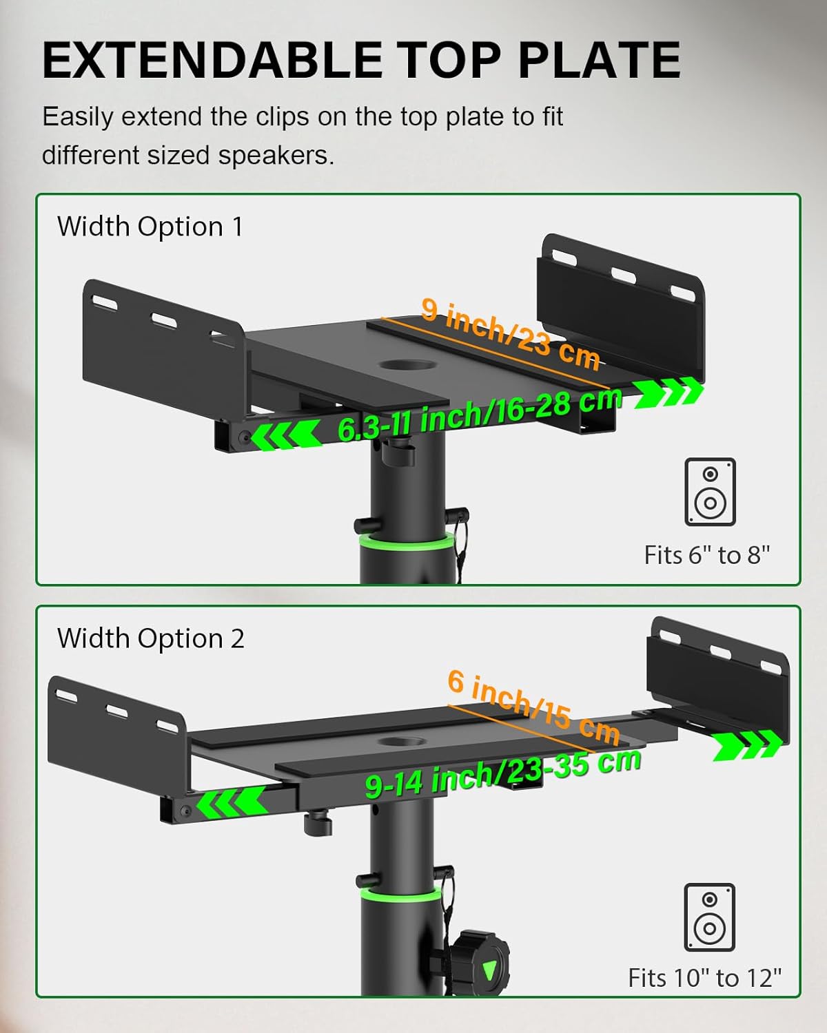Set of 2 Dual Side Clamping Studio Monitor Stands Short Desktop Clamp Speaker Stands Height Adjustable Extendable Top Plate Mounted by Screws