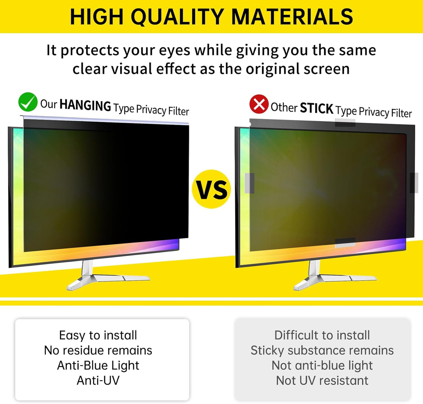 22 Inch Computer Privacy Screen for 16:10 Computer Monitor, Anti-Blue Light Monitor Privacy Screen Filter, Anti-UV Computer Screen Privacy Shield, Hanging Type