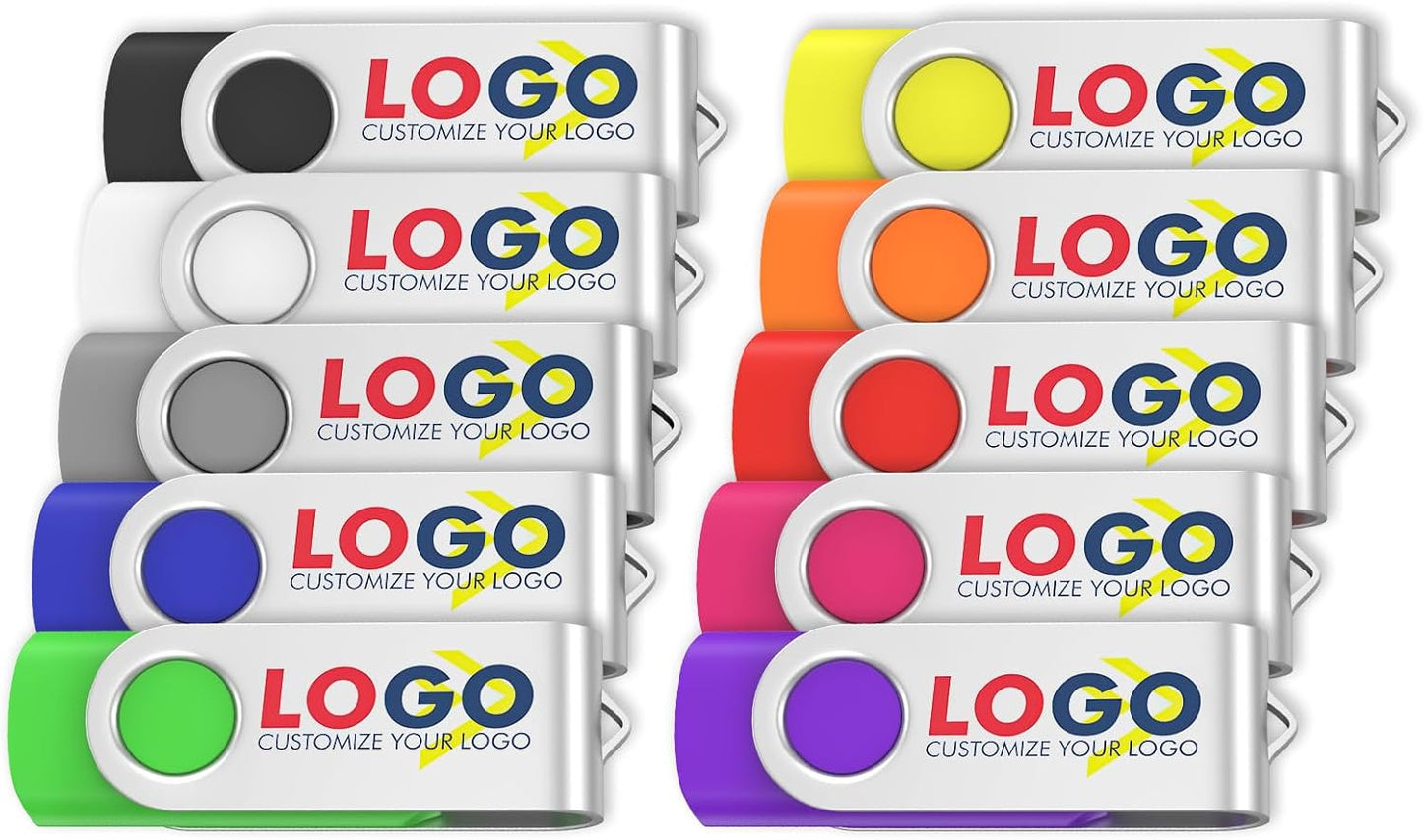 ABLAZE Personalized USB 8GB Flash Drive 10 Pack, USB 2.0 Custom Thumb Drives Personalized Pendrive Memory Stick (Mixcolors)