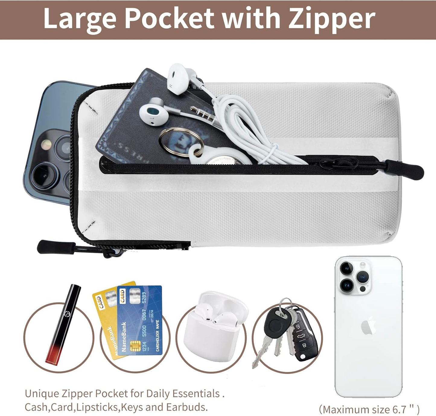 Running Phone Holder Armband, iPhone Arm Bands for Exercise, Running Arm Bands for Cell Phone, Phone Purse Cell Phone Holder for Walking (White)