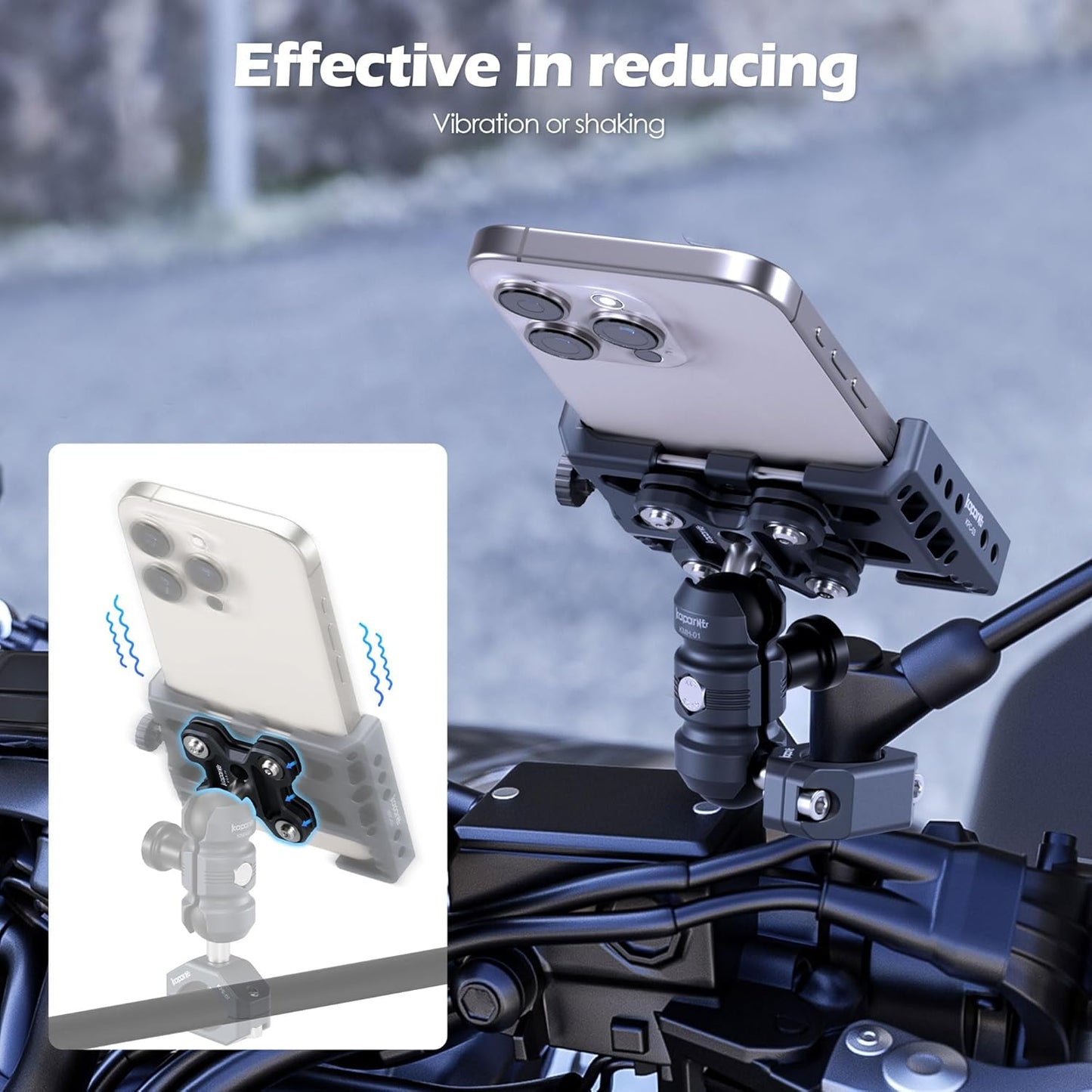 Motorcycle Phone Mount Kit, Anti-Theft Dual Socket Arm, 360° Rotate Phone Clip and Aluminum Handlebar Clamp Mount U-Bolt Base for Bike/ATV/Scooter Handlebar for 5.5-7" Smartphone (KPS-19)"