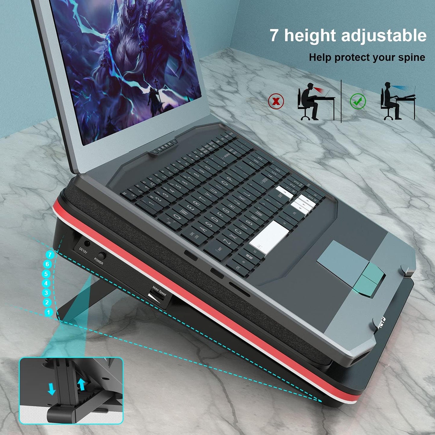 GT500 Powerful Turbo-Fan (4200 RPM) Laptop Cooling Pad with Infinitely Variable Speed,Seal Foam for Rapid Cooling Gaming Laptop,Dust Filter for Protect Laptop,13-17.3inch Laptop Cooler
