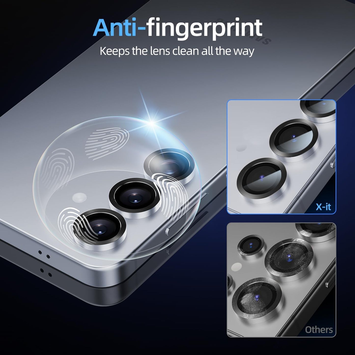 X-it Camera Lens Protector for Samsung S25 Plus, 9H Tempered Glass, Independent Metal Aluminum Edge Original Protection Design, Suitable for Phone Case, Anti-scratch, Anti-reflective,Blue
