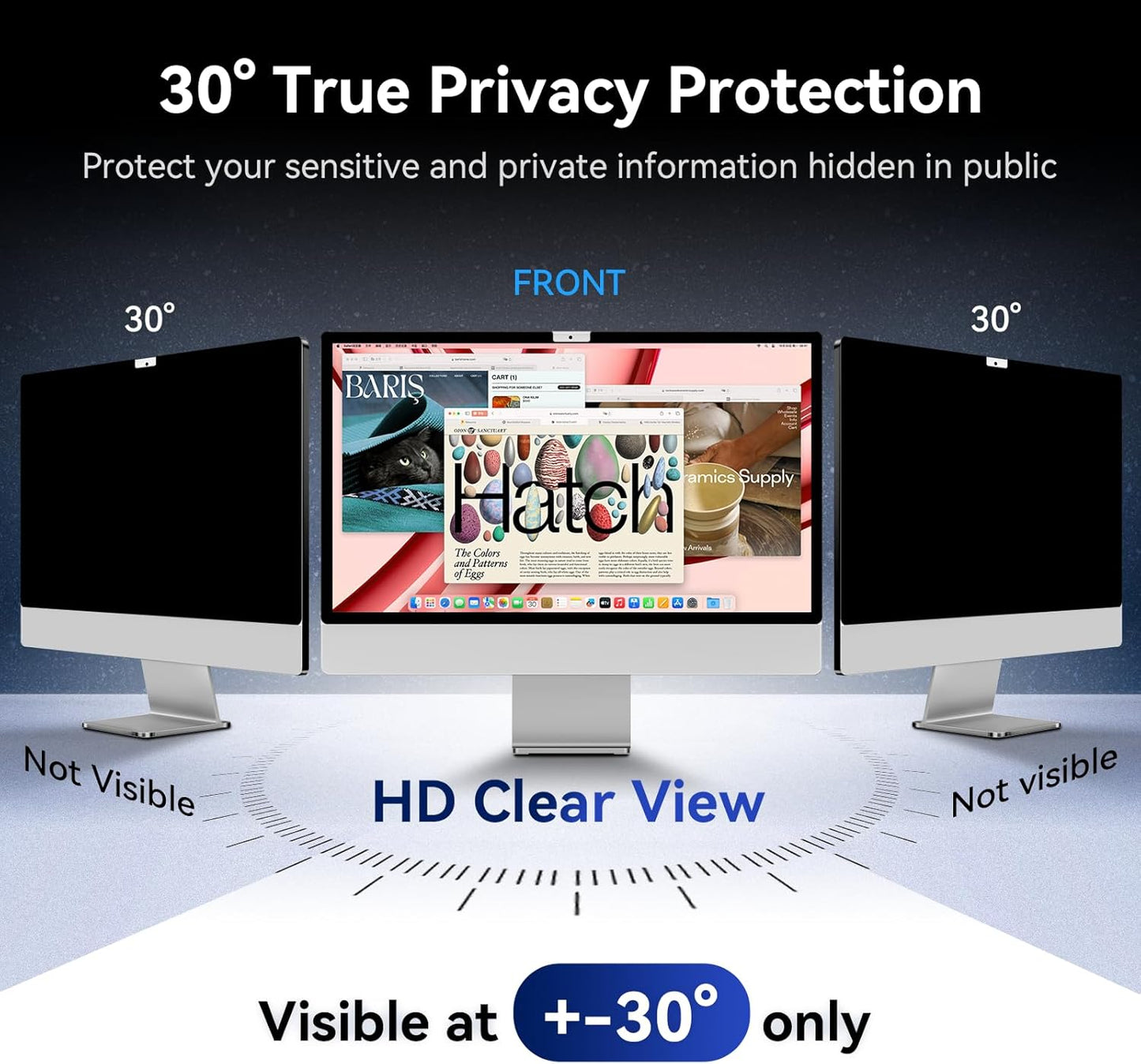 Privacy Screen for iMac 24 Inch 2021-2024 Destop Computer Monitor, Anti Glare Blue Light Filter Shield, Upgraded Anti Spy iMac Privacy Protector