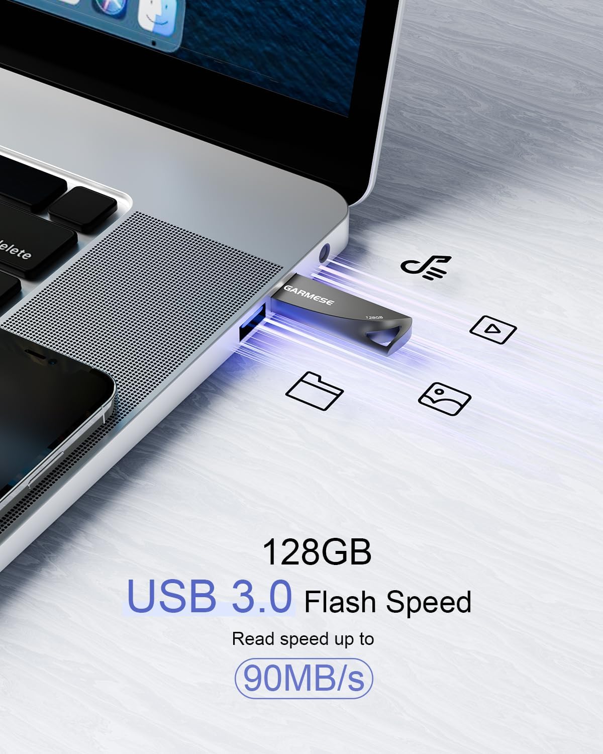 128GB USB Flash Drives, 2-Pack Waterproof Metal USB 3.0 Memory Stick, Slim Thumb Drive Portable Pen Drive with Keychain Hole Stylish Jump Drive for PC Computer