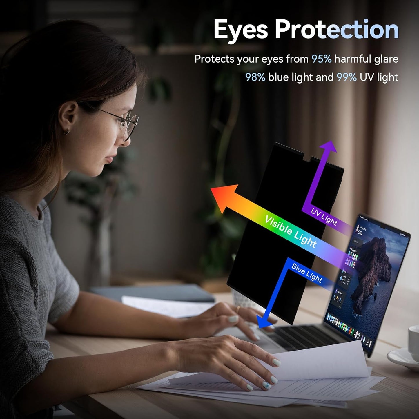 Privacy Screen Protector Compatible with MacBook Air M2 13.6 Inch (2022 Release), Easy On/Off Removable Anti Spy Blue Light Glare Shield Film Laptop Privacy Filter for Apple Mac Air 13" M2 (A2681)"