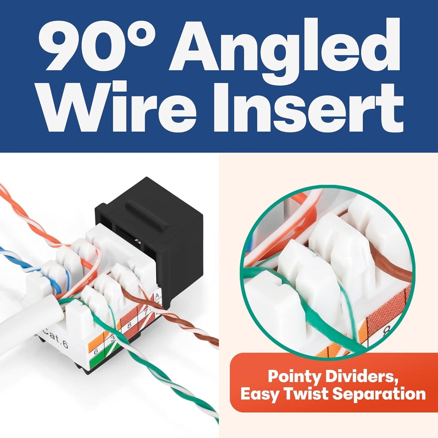 Everest 90° Angled RJ45 Cat6 Keystone Jacks 10-Pack in Black - Slim Profile Female RJ45 Connectors - Cat 6 Keystone Jack - Compatible with 90° Angled Speed Termination Tool - easyJACK (B094WB91H3)