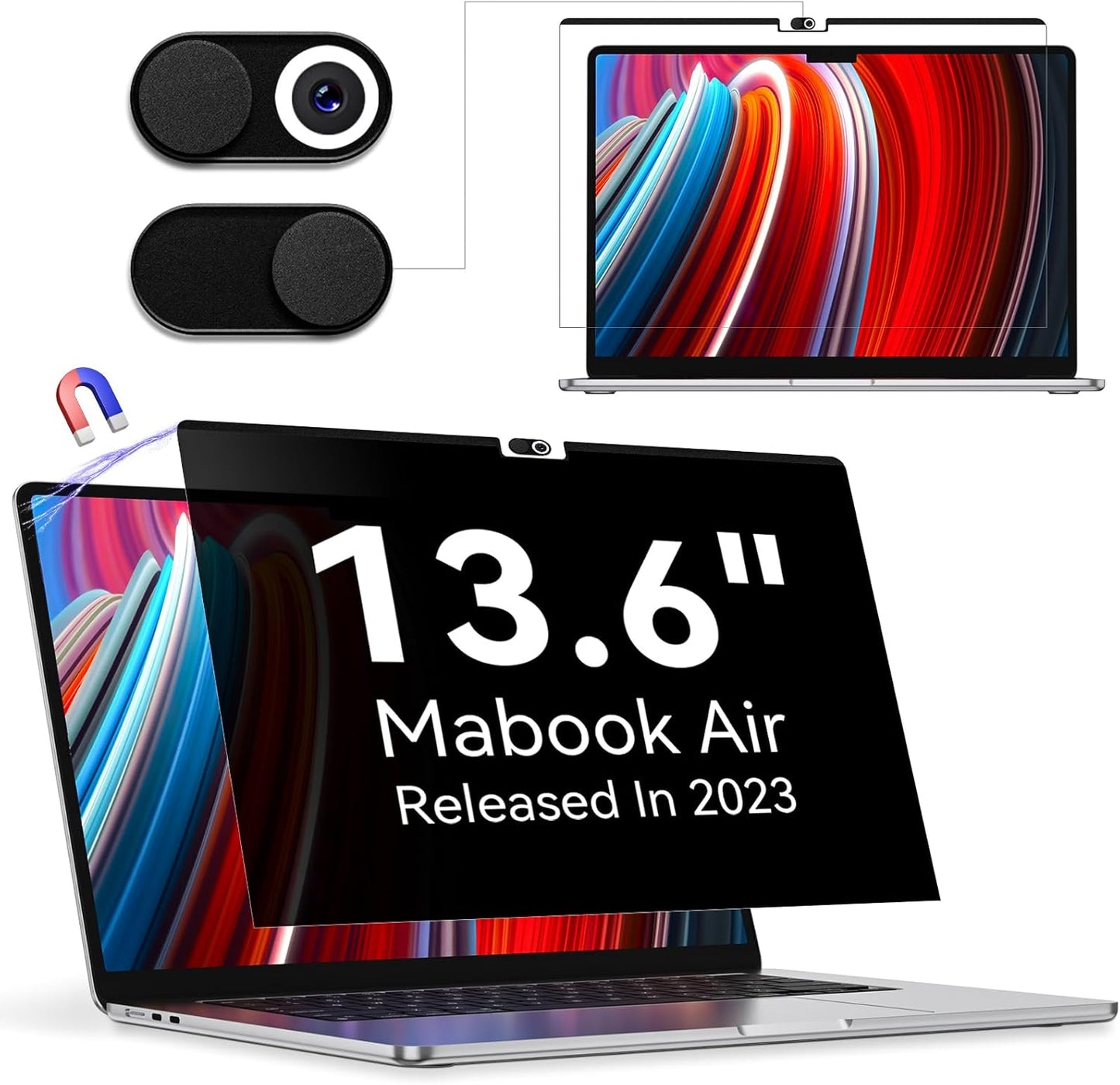 Magnetic Privacy Screen Protector Compatible with MacBook Air M2 13.6 Inch (2022 Release), Removable Anti Spy Blue Light Glare Shield Film Laptop Privacy Filter for Apple Mac Air 13" M2 (A2681)"