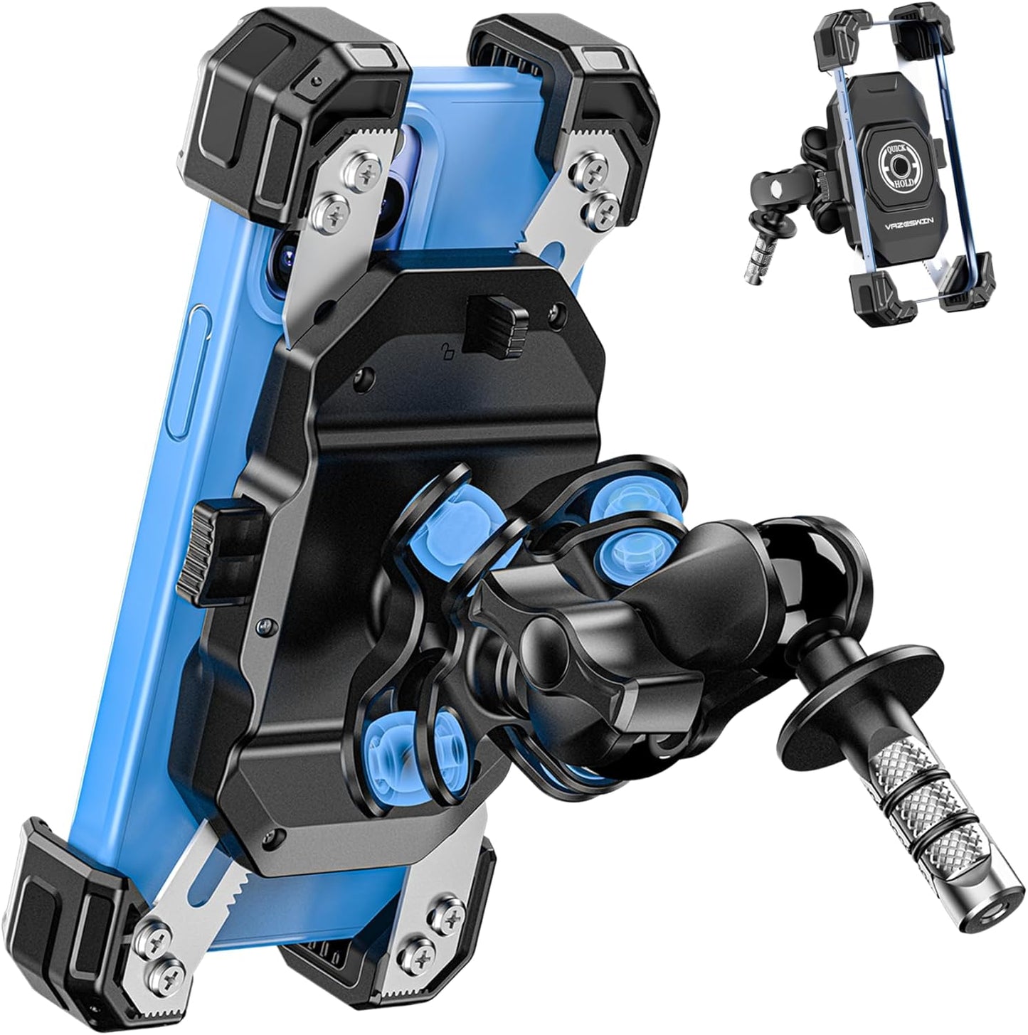 Motorcycle Fork Stem Phone Mount with Vibration Dampener, Motorcycle Cell Phone Holder with Aluminum Alloy Anti-Theft Short Arm, Fit 12mm to 25.4mm Diameter Stem Tubes, for 5.5"-7.2"" Phones"
