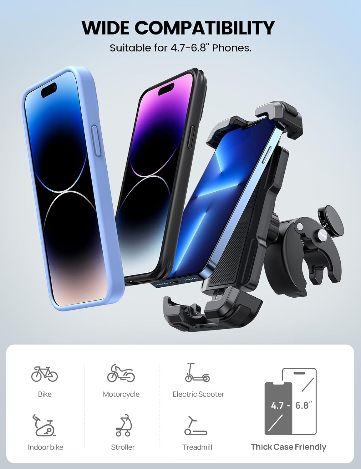 Lamicall Motorcycle Phone Mount, Bike Phone Holder - [Metal Lock] Upgrade Quick Install Handlebar Clip for Bicycle Scooter, Cell Phone Clamp for iPhone 16 15 14 Pro Max, Galaxy, 4.7-6.8" Phones"