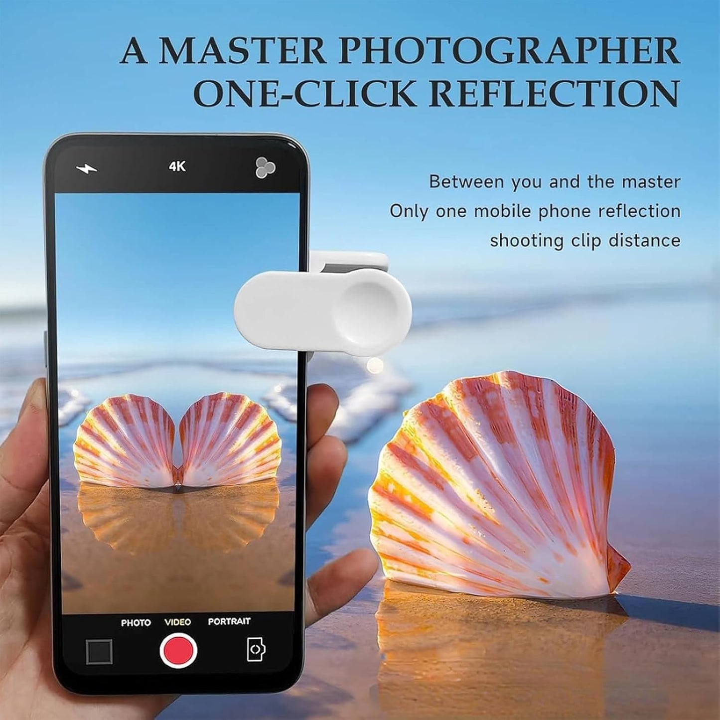 Mirror Effect Lens - Capture Stunning Reflections Instantly, Smartphone Camera Mirror Reflection Clip Kit, Adjustable HD Glass Smartphone Photography Flip Mirror, for Travel Photography (White)