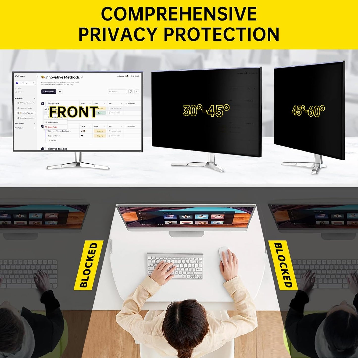 22 Inch Computer Privacy Screen for 16:10 Computer Monitor, Anti-Blue Light Monitor Privacy Screen Filter, Anti-UV Computer Screen Privacy Shield, Hanging Type