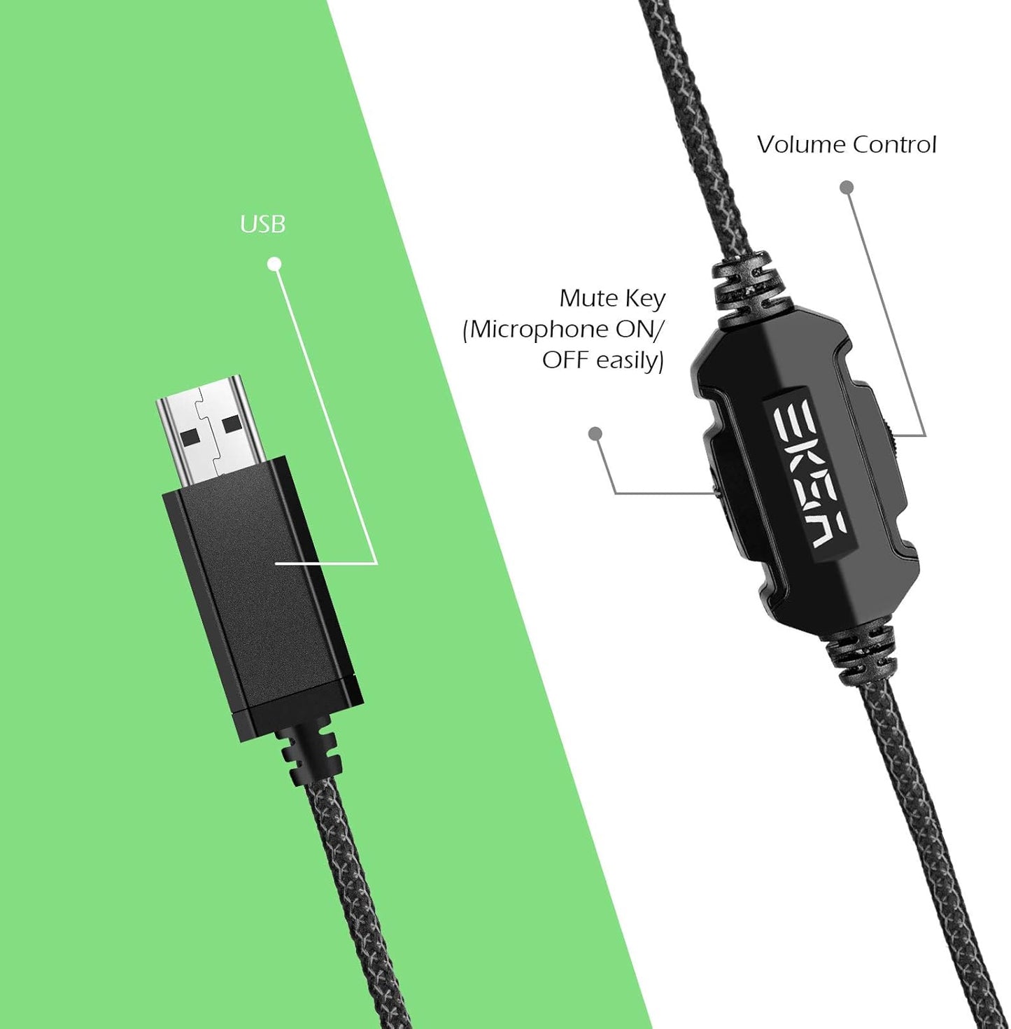 EKSA E1000 Gaming Headset, Computer Headphones with Noise Canceling Mic & RGB Light, Compatible with PC, PS4, PS5, Laptop