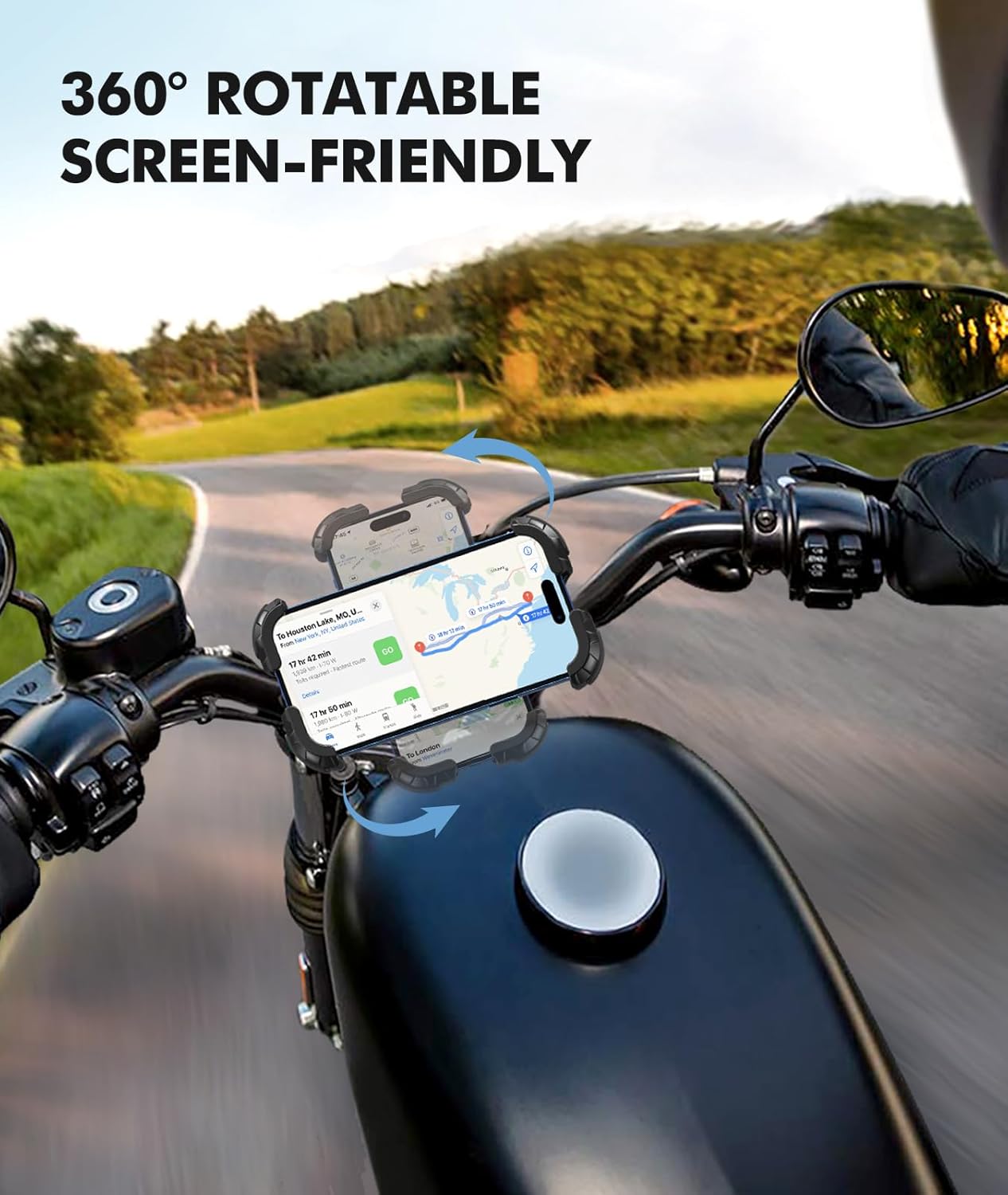 Motorcycle Phone Mount, Upgrade Bike Phone Mount [1s Lock][Secure Protection], 360° Rotatable Phone Holder for Mountain Bike/ATV/Scooter Handlebar Stand, Compatible with iPhone/Samsung 4.7-6.7""