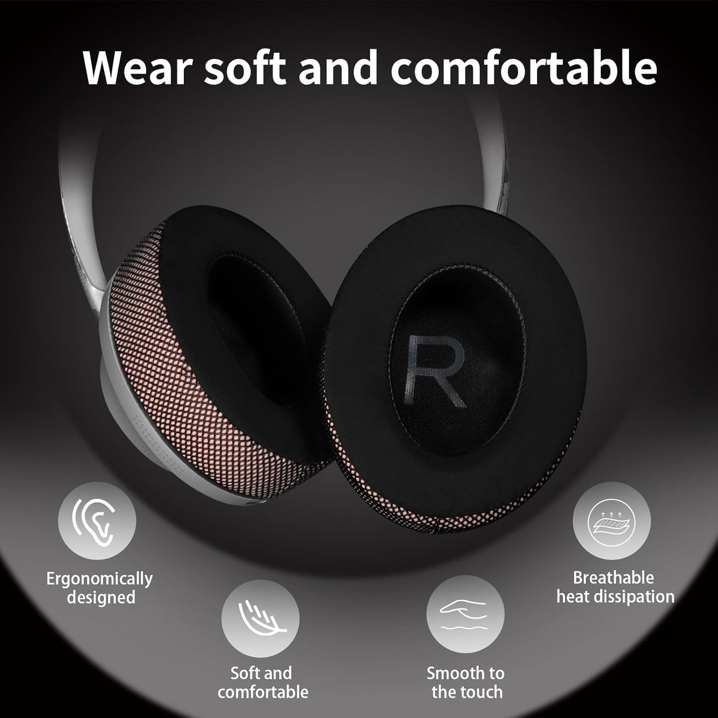 Ice Gel Headphones Replacement Ear Pads for Bose qc45 Replacement Ear Pads - qc35&qc35 ii Replacement Ear pads/qc25 Replacement Ear Pads - Black/Orange