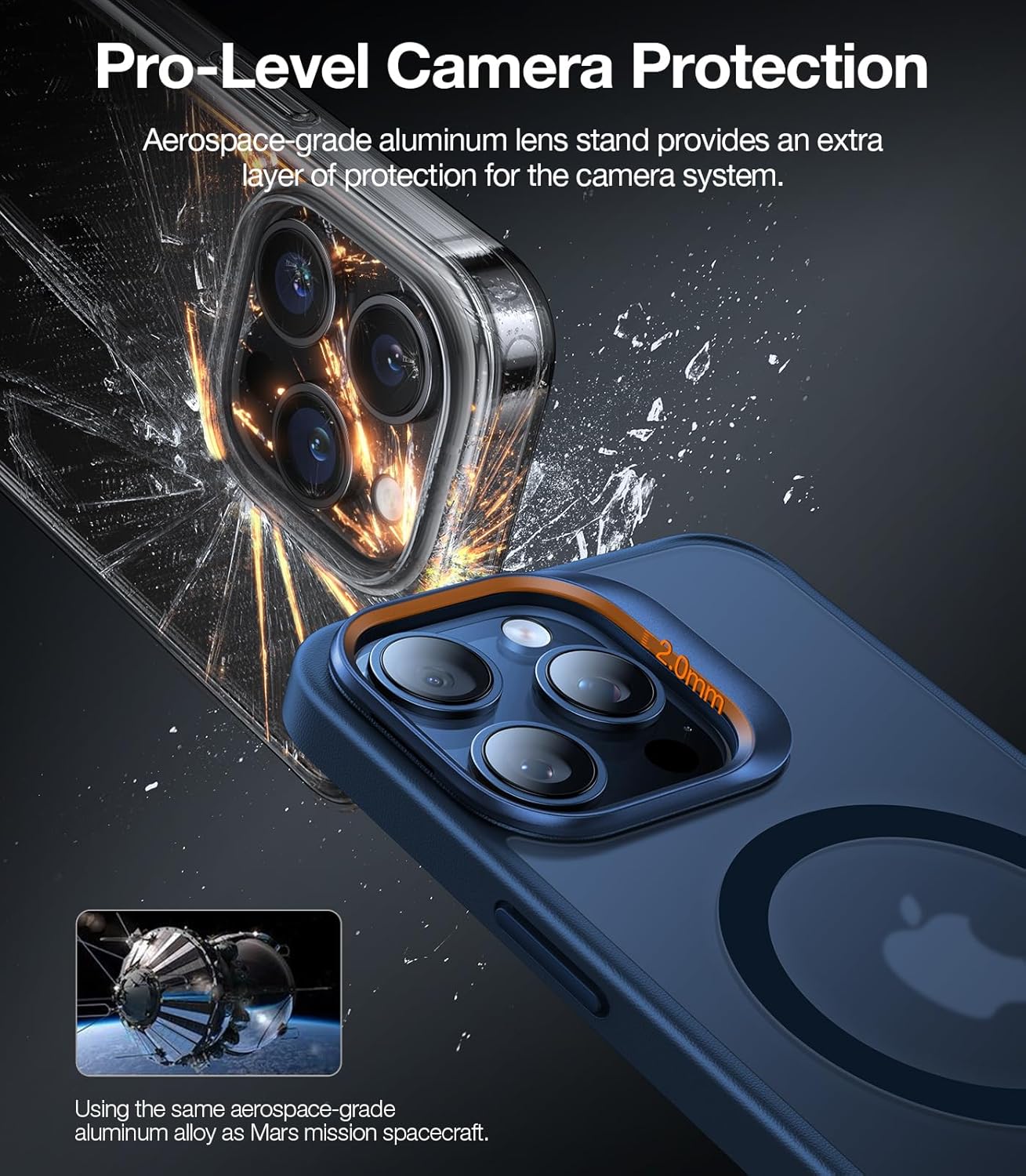 TORRAS Magnetic for iPhone 15 Pro Max Case [Compatible with MagSafe][Military-Grade Protection][Built-in Invisible Stand] Slim Hard Back Soft Edge, Blue Titanium