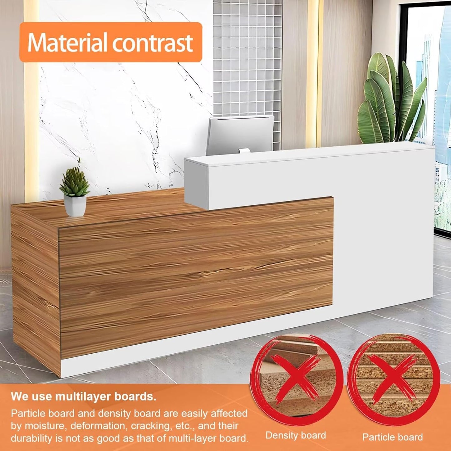 Reception Desk with Counter Modern Checkout Counter with Lockable Drawer Keyboard Tray Receptionist Desk for Office Salon Reception Table T Right 59inch/150cm