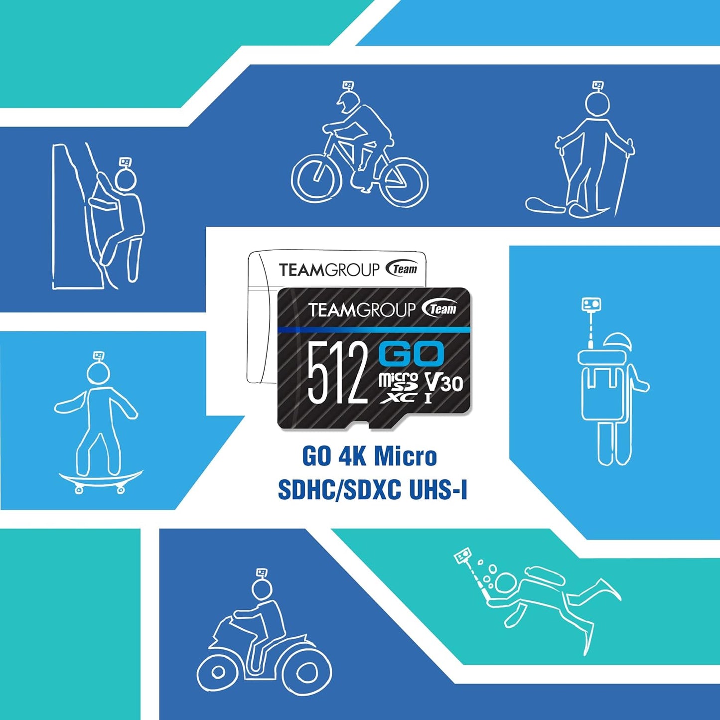 TEAMGROUP GO Card 128GB x 5 PACK Micro SDXC UHS-I U3 V30 4K for GoPro & Drone & Action Cameras High Speed Flash Memory Card with Adapter for Outdoor Sports, 4K Shooting, Nintendo-Switch TGUSDX128GU363