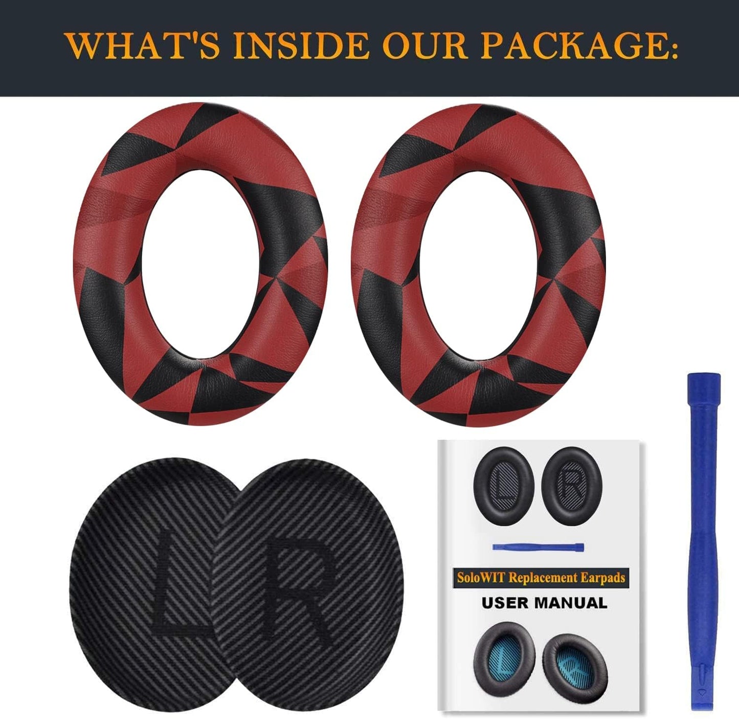SoloWIT Replacement Earpads Cushions for Bose QuietComfort 35 (QC35) & Quiet Comfort 35 II (QC35 ii) Headphones, Ear Pads with Softer Leather, Noise Isolation Foam, Added Thickness (Red Storm)