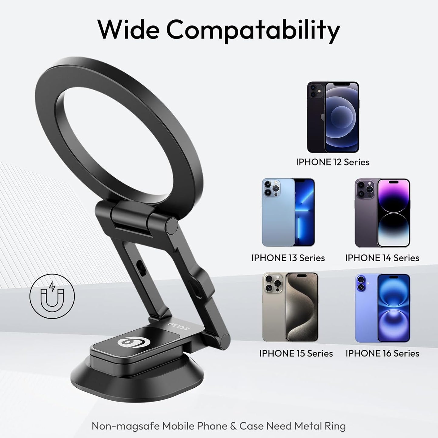 ULANZI MA50 Magnetic Phone Holder for Magsafe, Aluminium Adjustable Dual Magnetic Phone Tripod Stand with 1/4" Screw Hole for Selfie Sticks, Magic Arm, Compatible with iphone12 13 14 15 16 Series