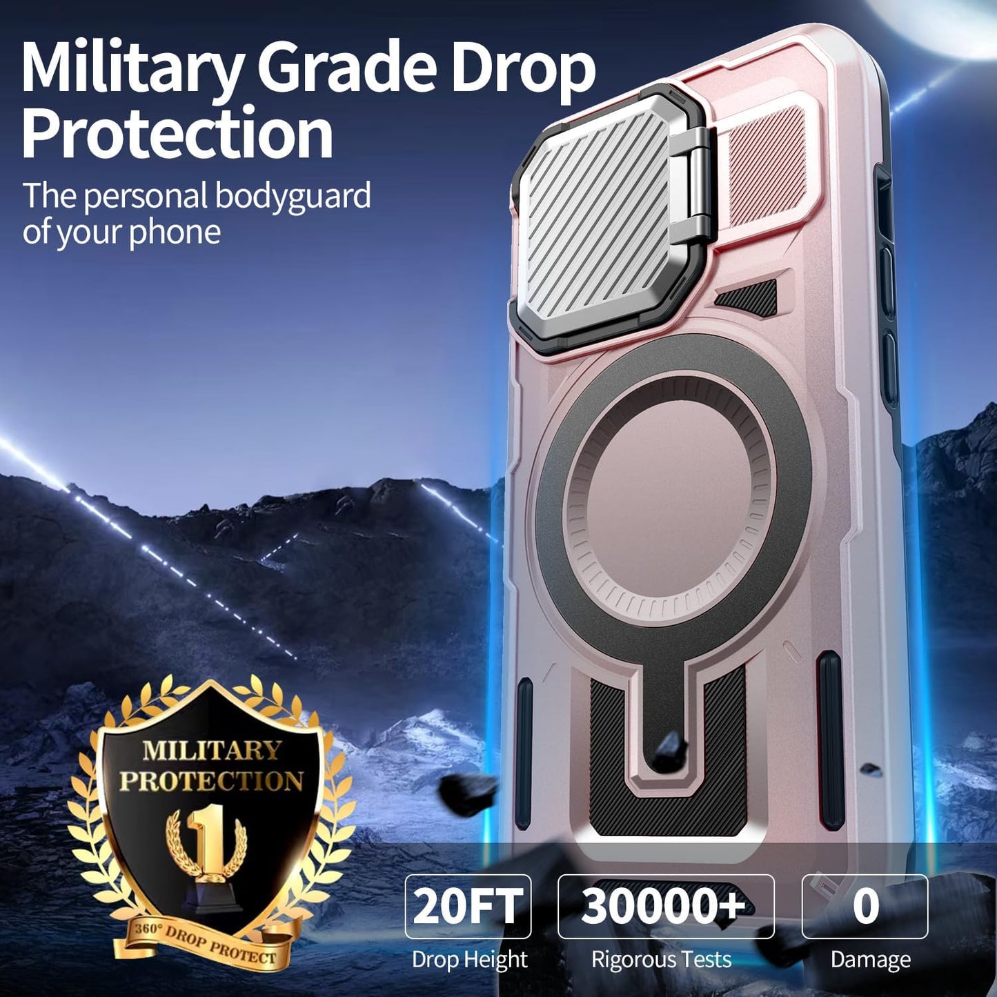 Camera Stand Case for iPhone 12/12 Pro, [Compatible with Mag Safe] [Lens Cover] 2024 Version Military Grade Protective Soft Case for iPhone 12/12 Pro 6.1 inch Men Women, Pink