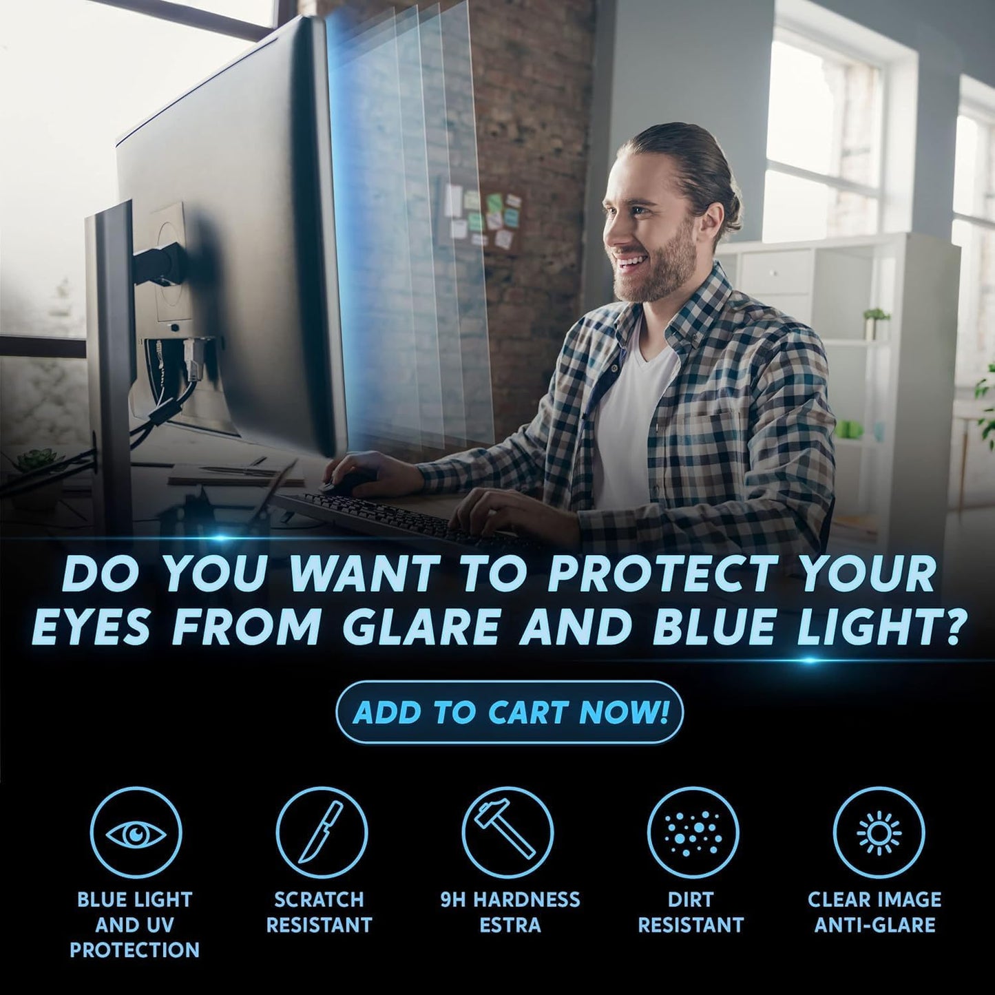 [2 Pack 27 inch Removable Anti-Glare Blue Light Screen Protector for 16:9 Computer Monitor Display– Anti-Glare, Anti-Scratch, PC Anti-UV Eye Protection Filter Film