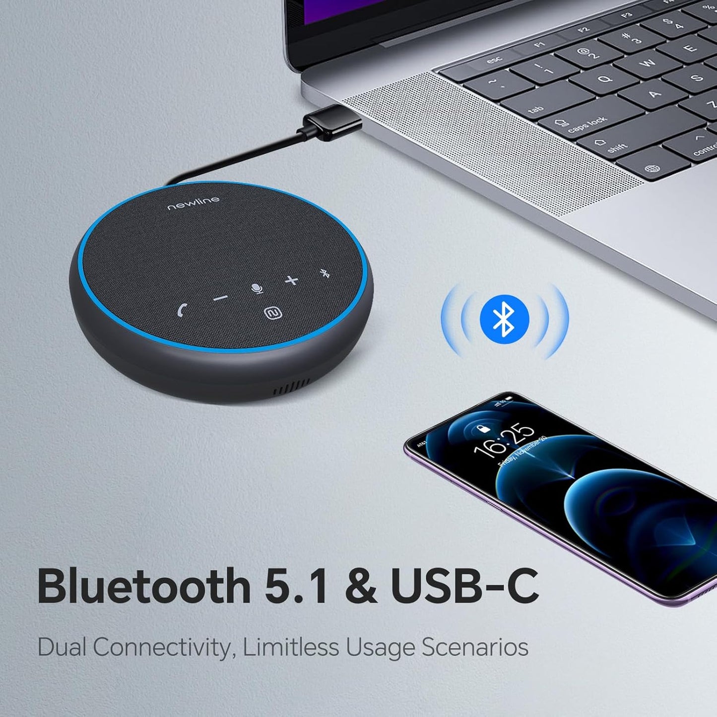 N newline Conference Speaker and Microphone, 360 Voice Pickup, AI Noise Reduction, Dual Connectivity, USB C Conference Room Speaker for Meetings, NewPie