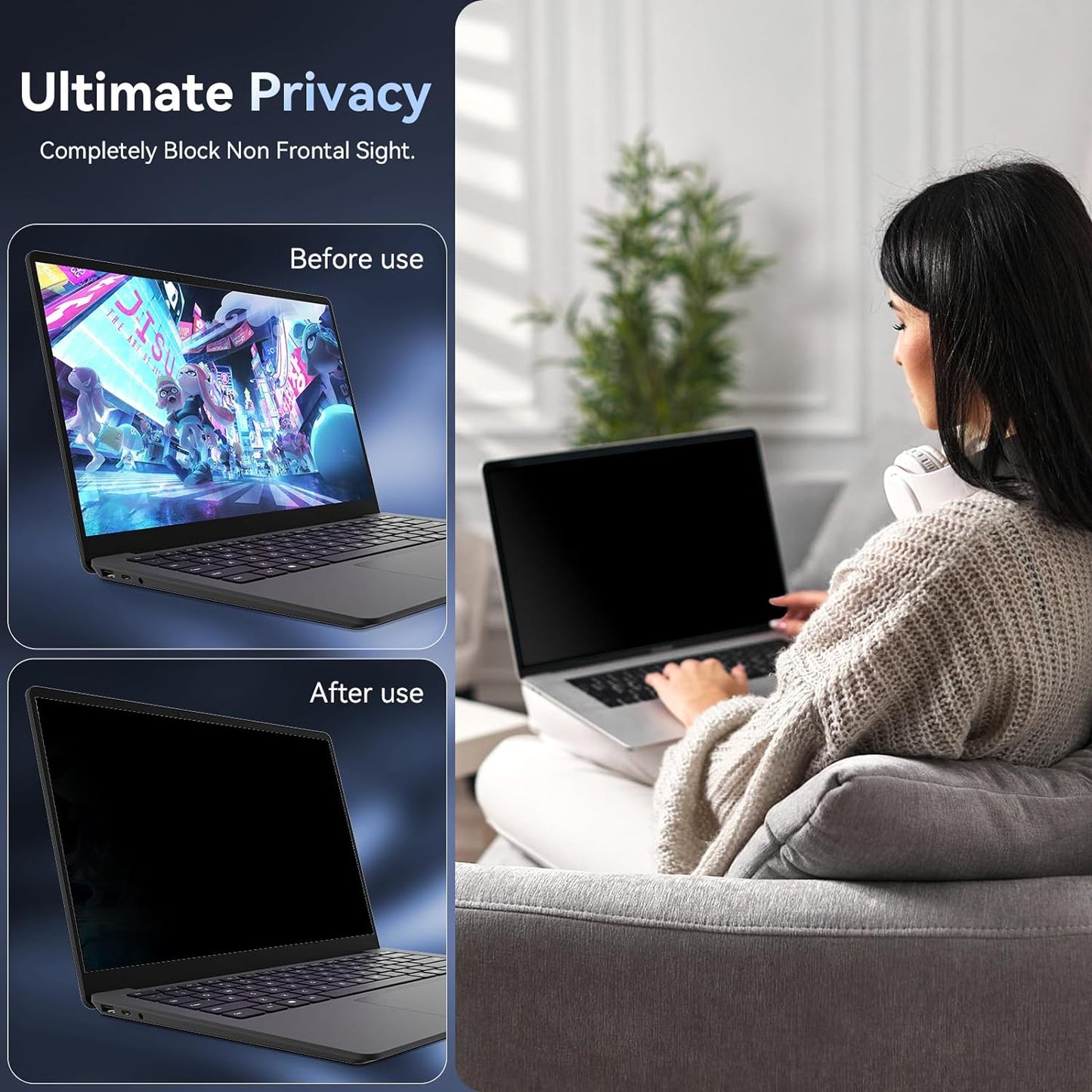 Laptop Privacy Screen 14 Inch Compatible with HP/Dell/Acer/Samsung/Asus/Lenovo/Toshiba,16:10 Aspect Removable Anti Glare Blue Light Filter Protector, 14 in Laptop Privacy Screen Shield