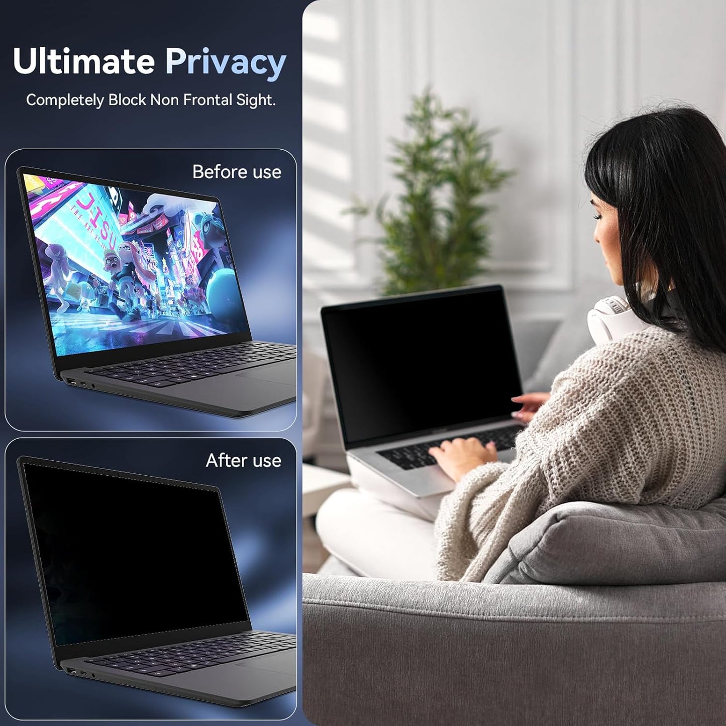 13.3 Inch Laptop Privacy Screen Compatible with Lenovo Hp Dell Acer Asus Thinkpad Envy Xps, 16:10 Aspect Removable Anti Glare Blue Light Filter Protector,13 in Computer Monitor Privacy Shield
