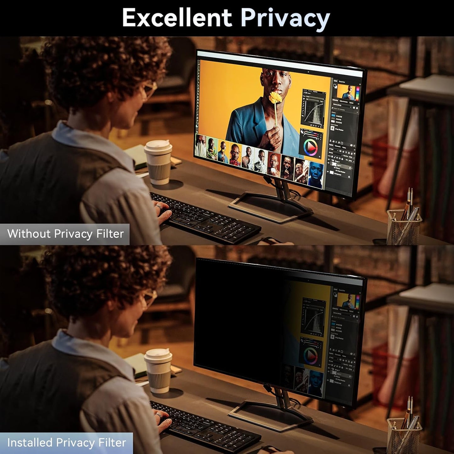 [2 Pack] Computer Privacy Screen 27 Inch for 16:9 Widescreen Monitor, Removable Eye Protection Anti Glare Blue Light Filter, Anti Scratch Computer Monitor Privacy Shield 27 in